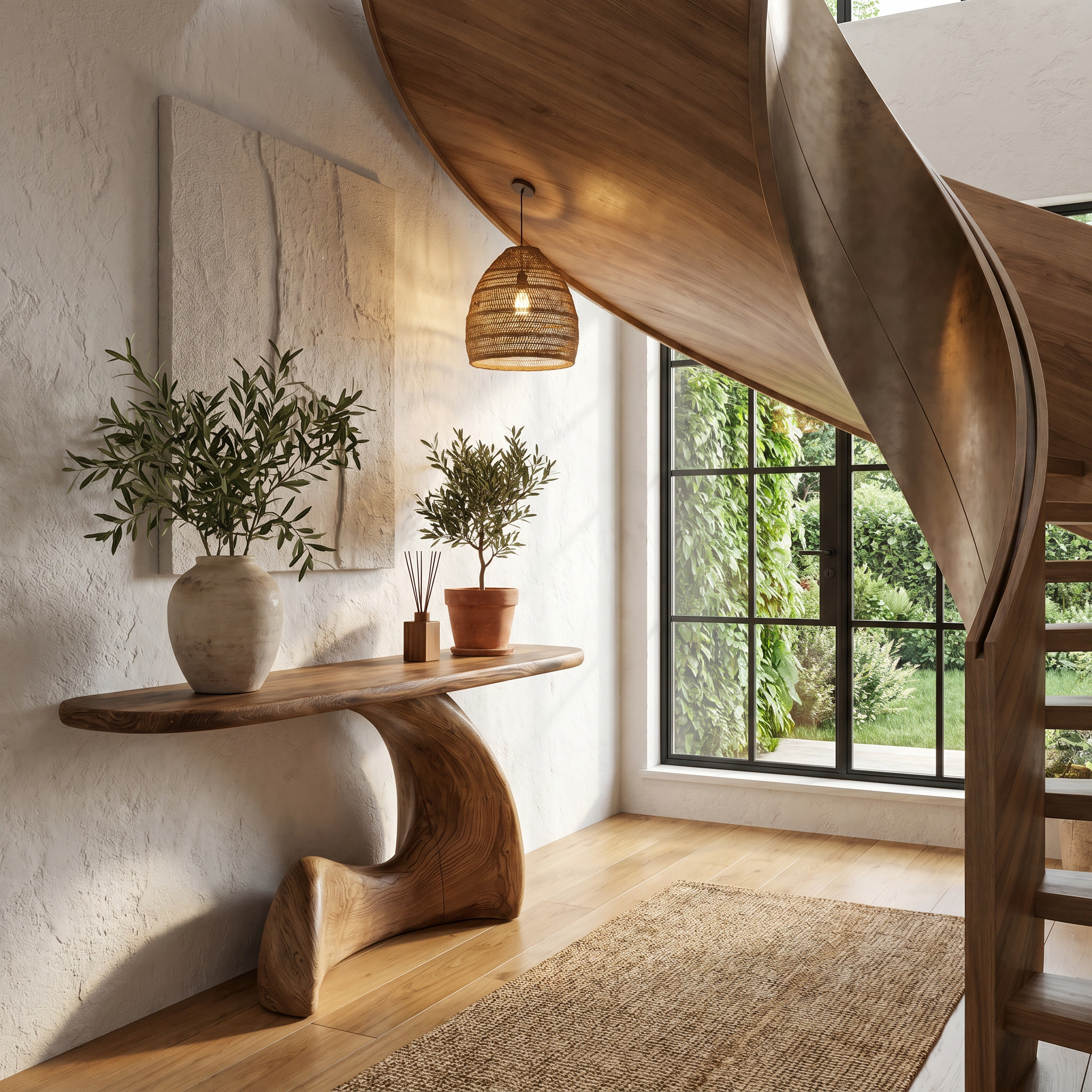 Organic Console Table With Sculptural Curved Wood Base For Entryway And Living Room