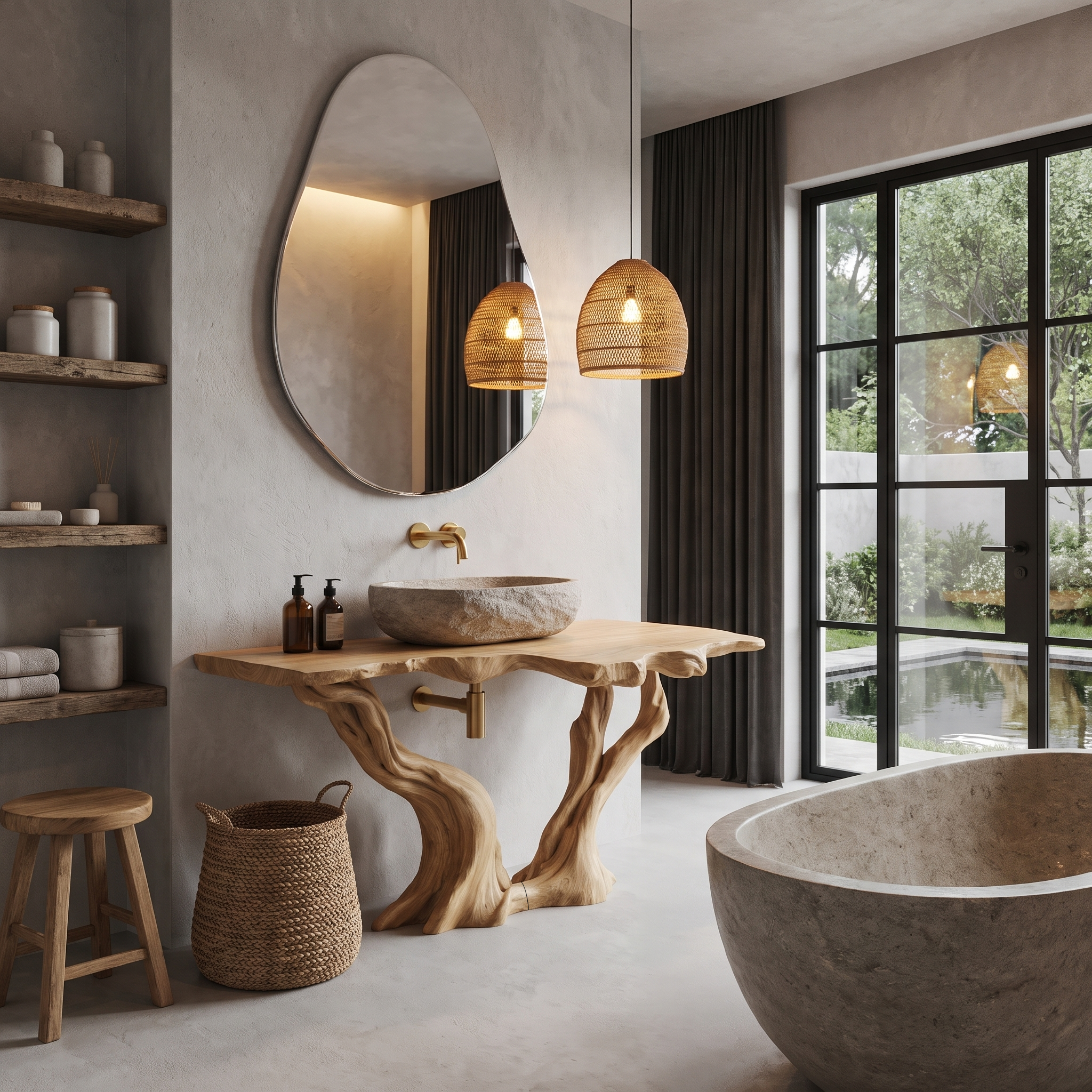 Organic Bathroom Vanity With Sculptural Tree Branch Base For Bathroom