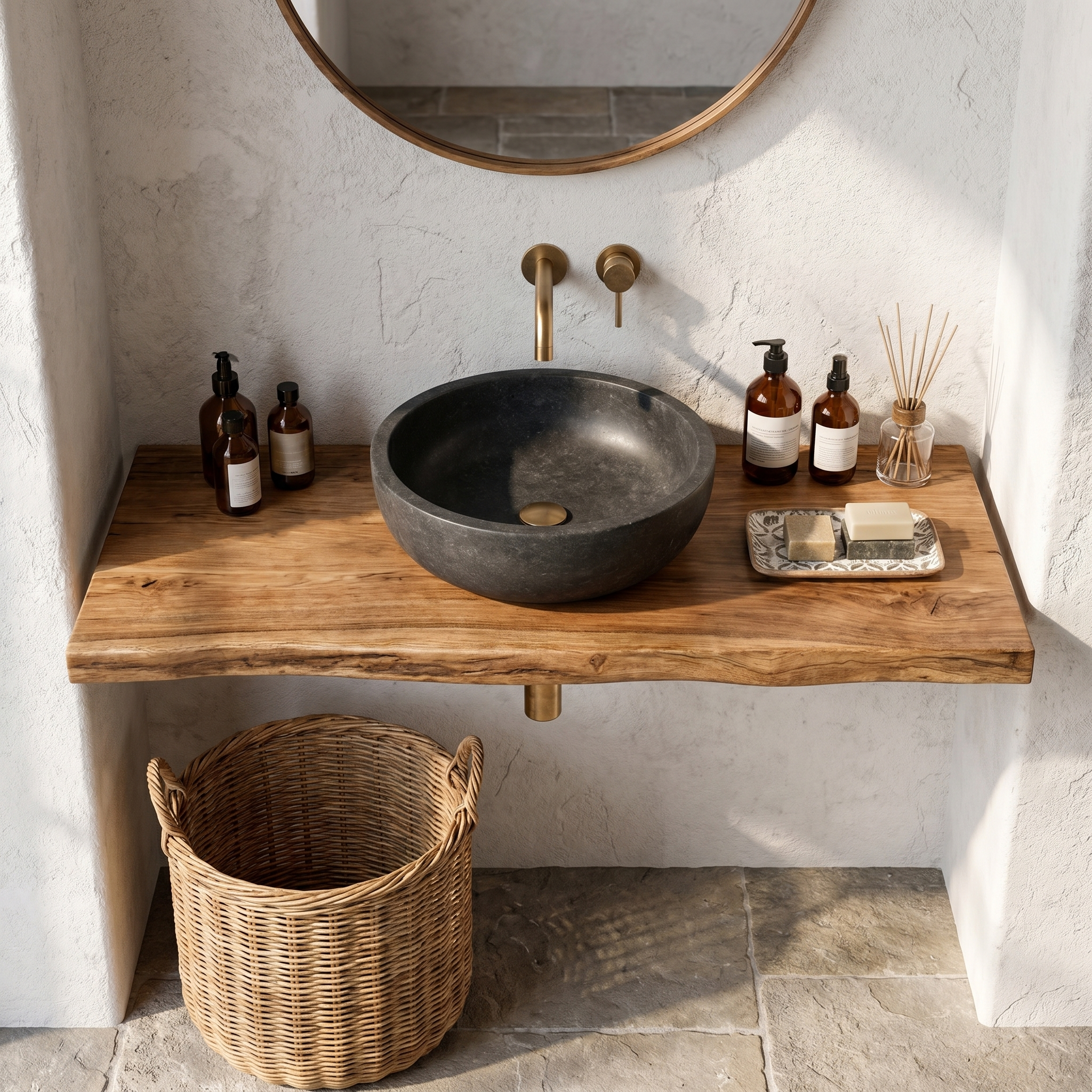 Rustic Organic Bathroom Vanity With Natural Wood Design For Bathroom
