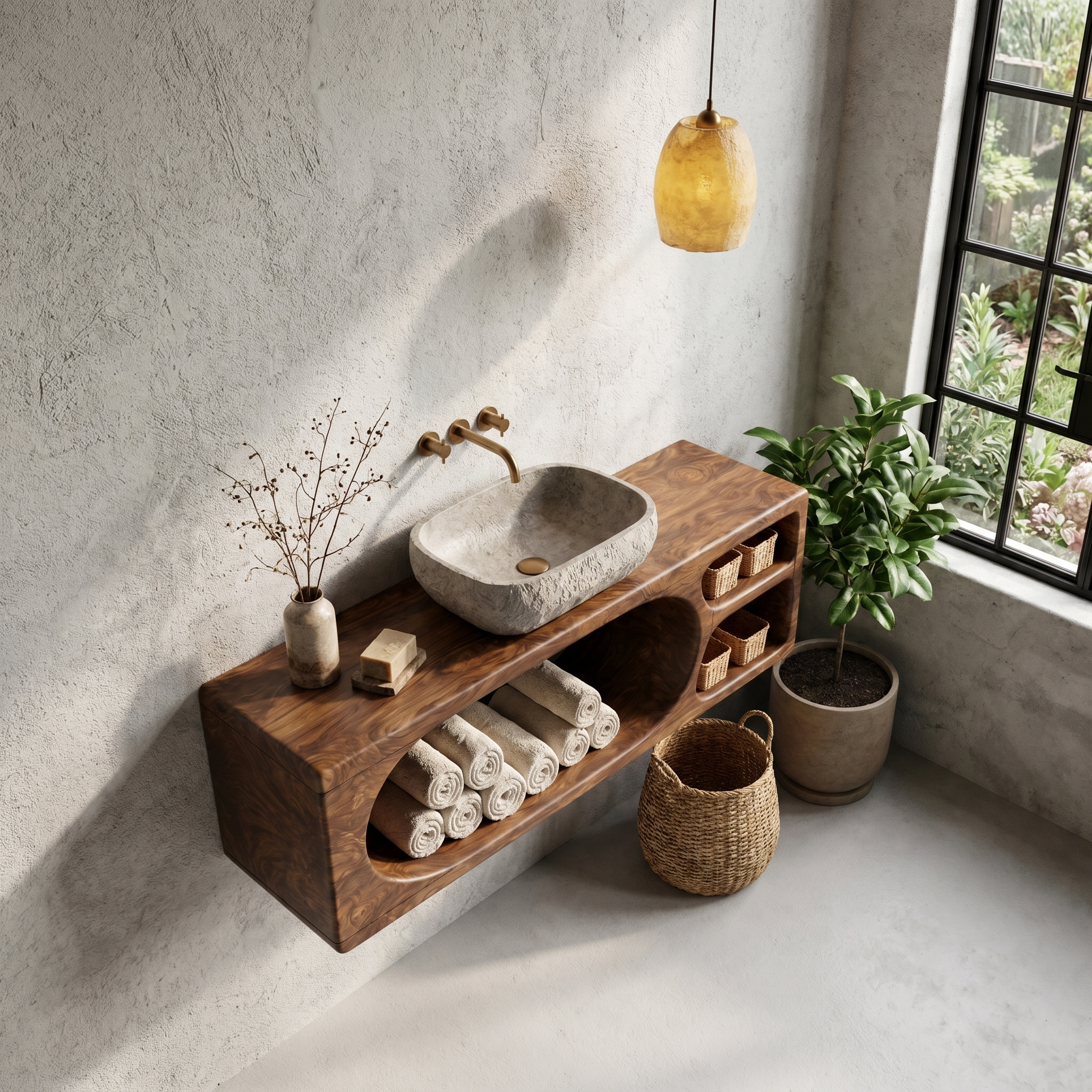 Organic Bathroom Vanity With Built In Storage Shelves For Bathroom