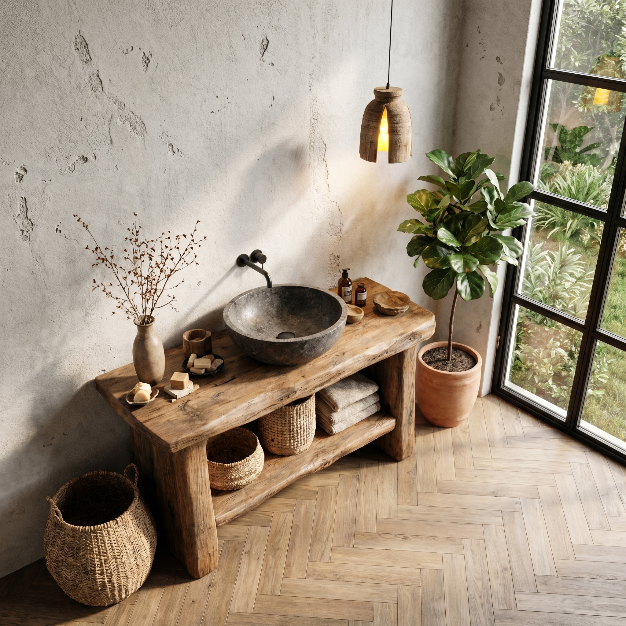 Farmhouse Bathroom Vanity With Open Shelf Storage And Solid Wood Frame For Bathroom And Powder Room