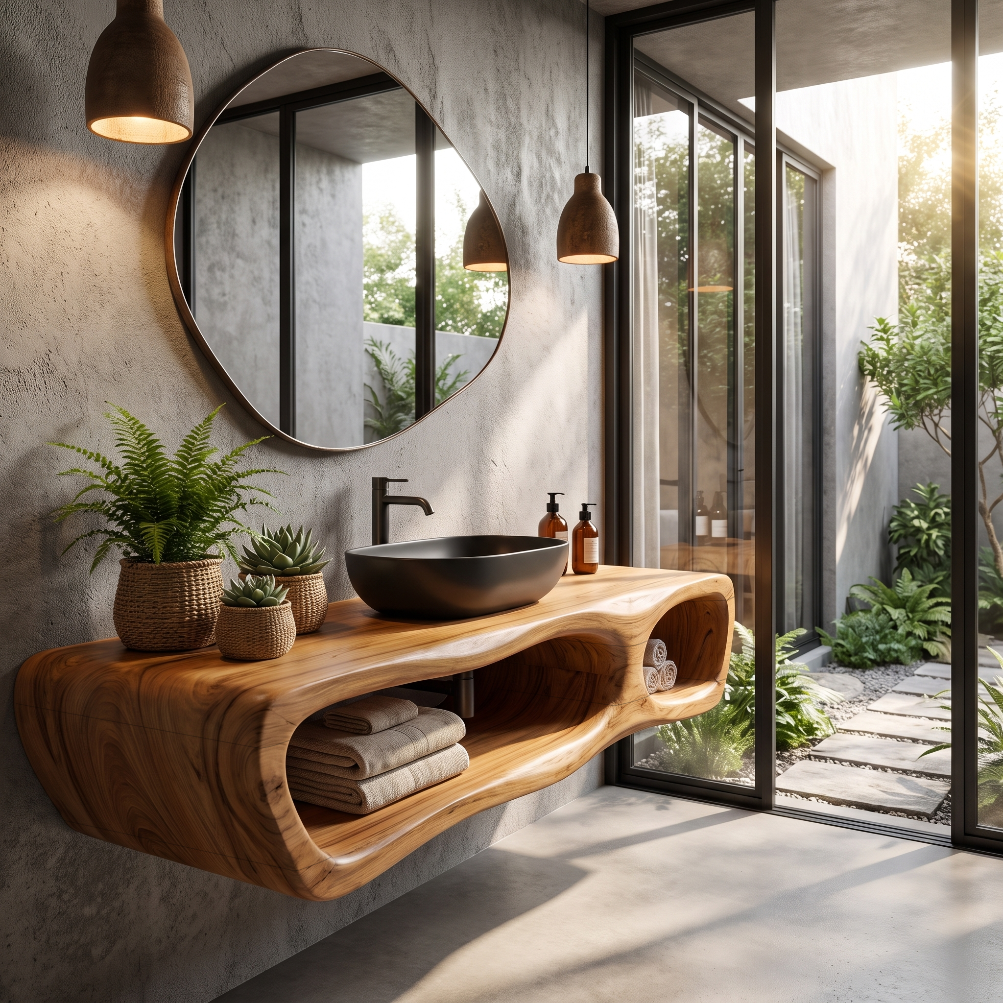 Modern Wall Mounted Bathroom Vanity With Organic Wood Base For Bathroom