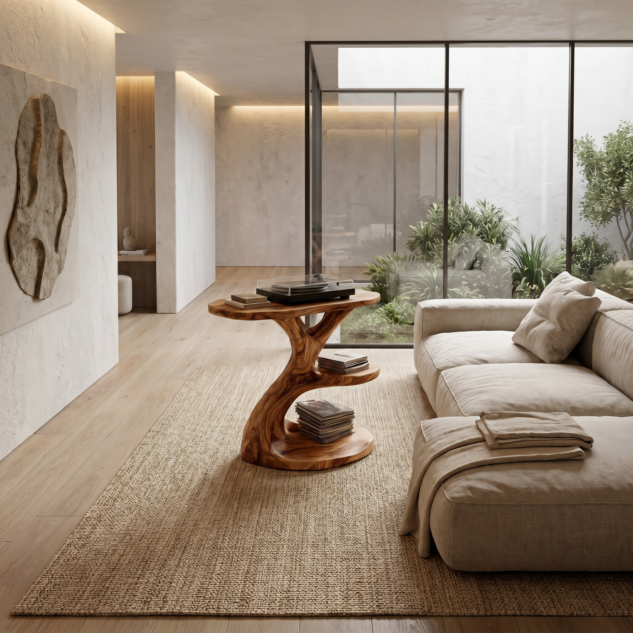 Modern Organic Side Table With Multi Level Wood Shelves For Living Room And Bedroom