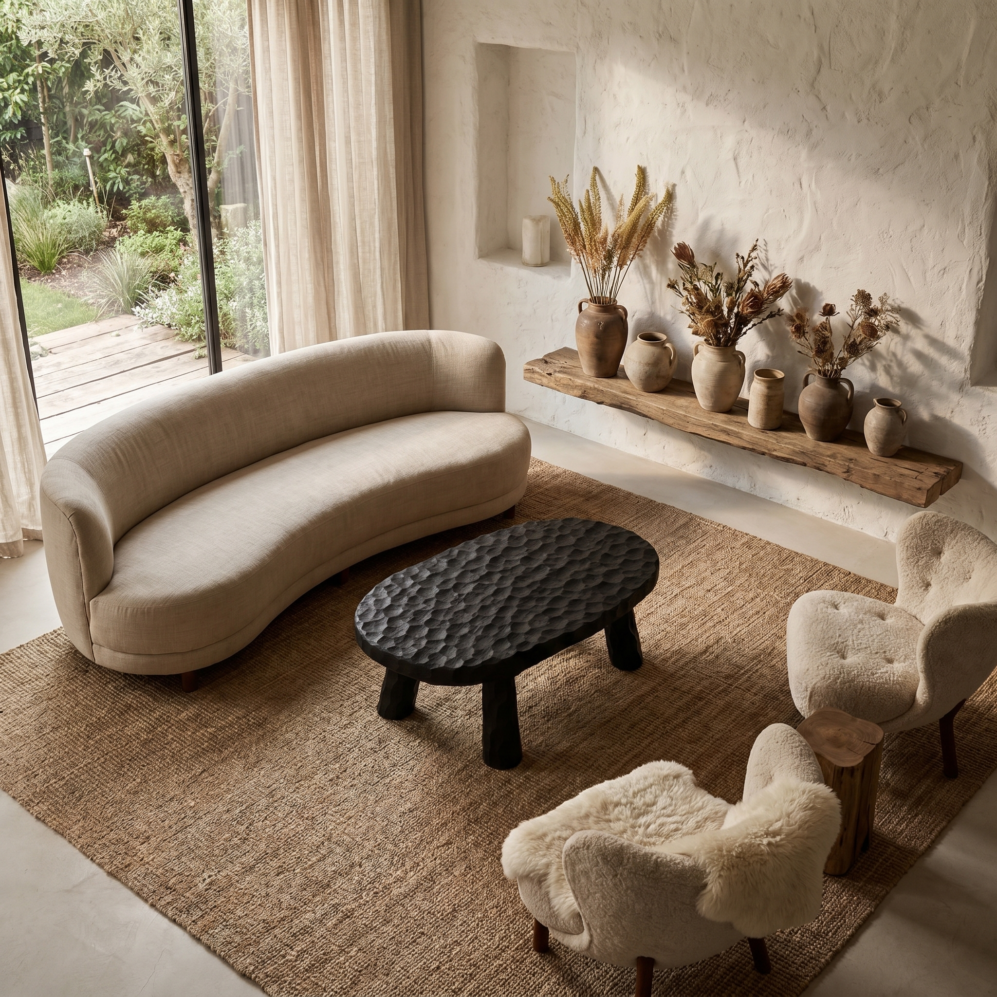 Rustic Coffee Table With Handcrafted Solid Wood Top And Chunky Pedestal Legs For Living Room