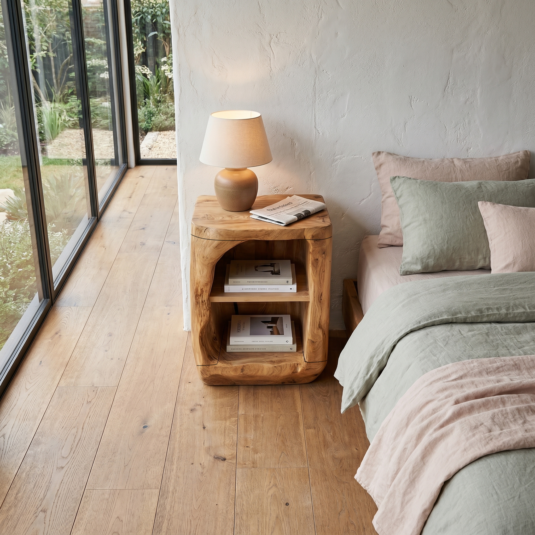 Rustic Nightstand With Open Shelf Storage For Bedroom