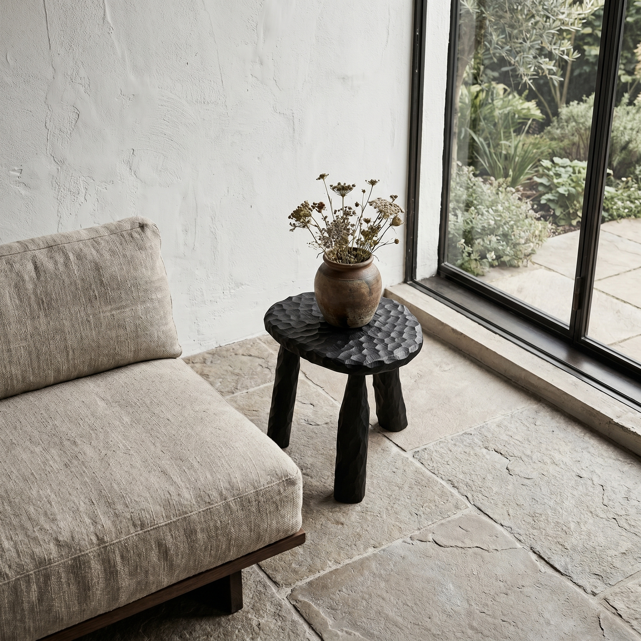 Rustic Side Table With Handcrafted Solid Wood Top And Chunky Pedestal Legs For Living Room And Bedroom