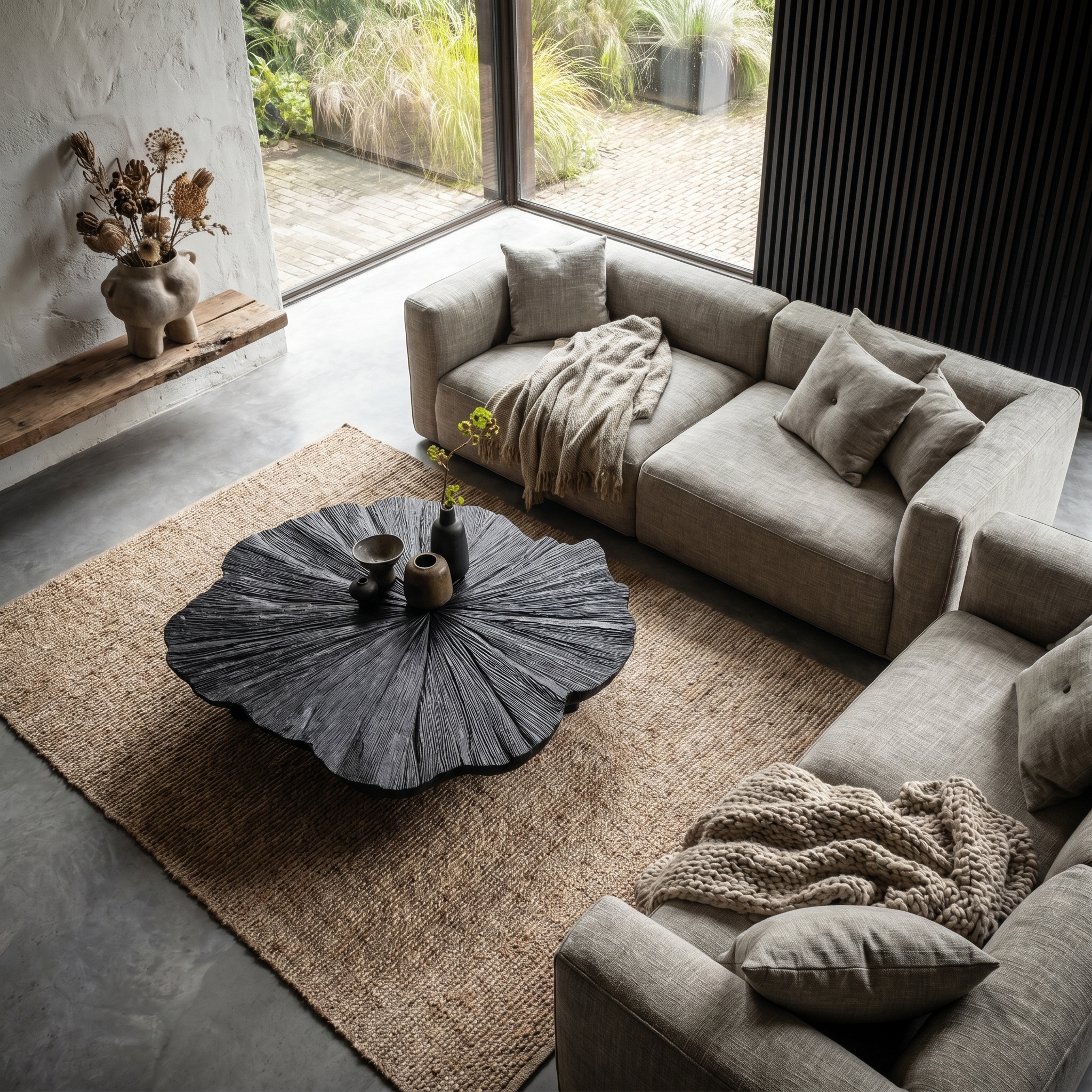 Organic Coffee Table With Hand Carved Solid Wood Design For Living Room