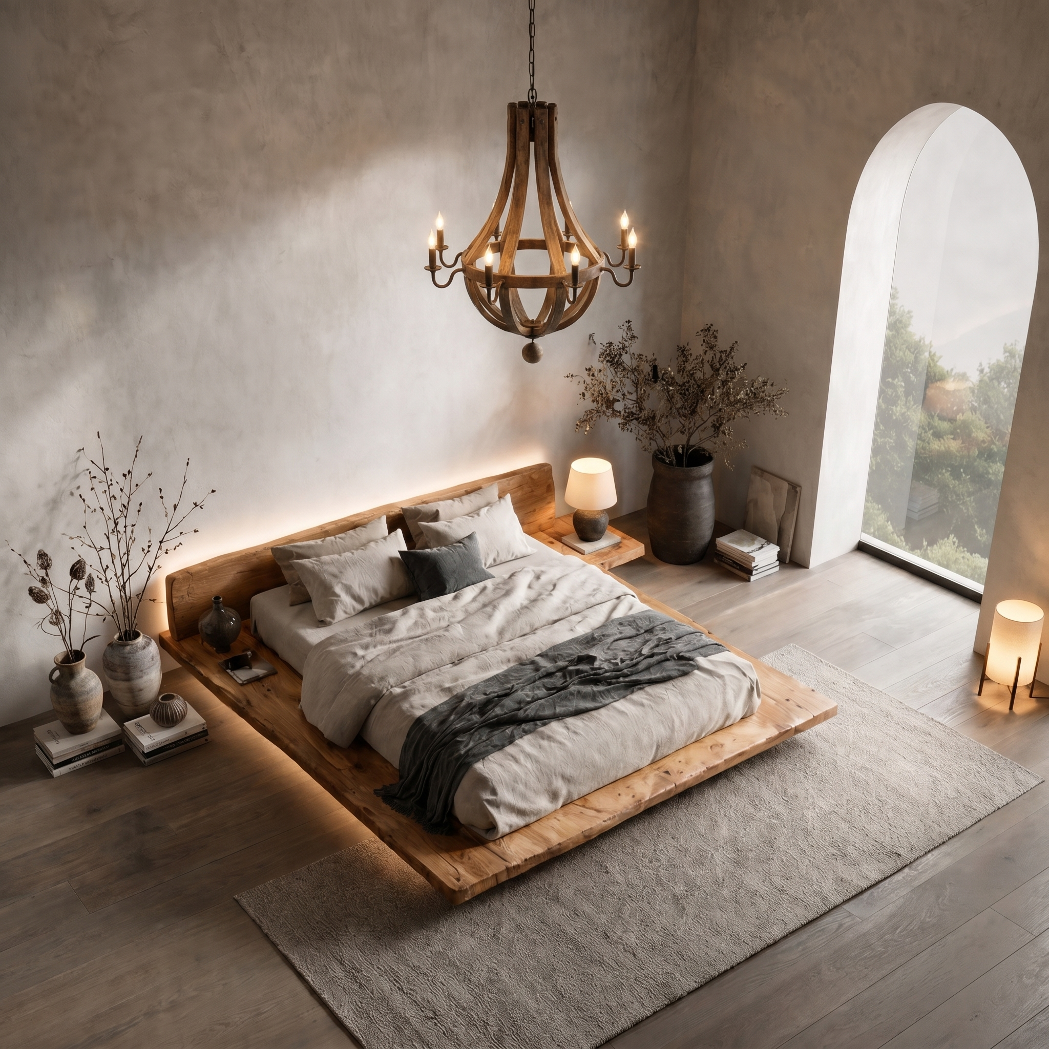 Modern Platform Bed Frame With Floating Design And Upholstered Headboard For Bedroom