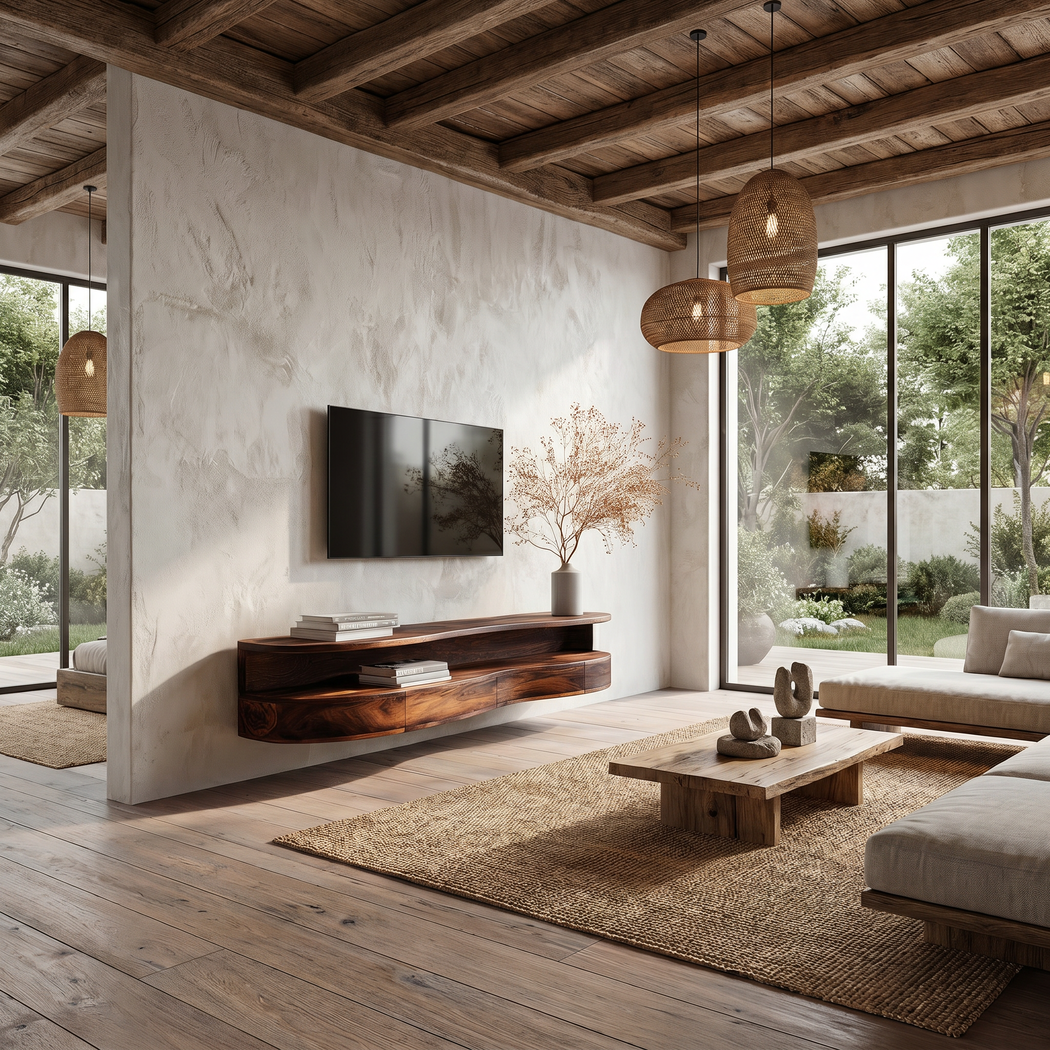 Contemporary Floating TV Stand With Built In Drawer Storage For Living Room