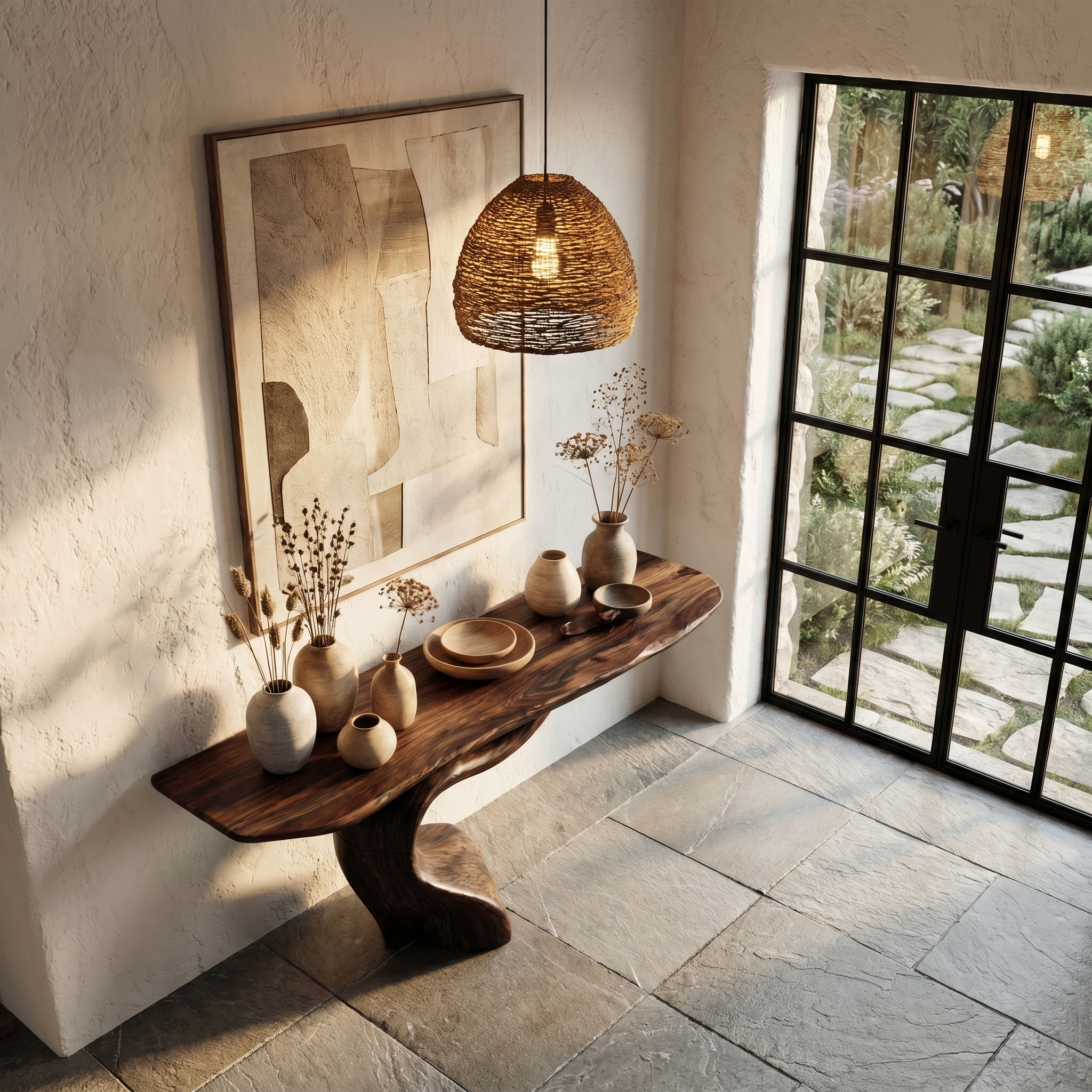 Organic Modern Console Table With Artistic Tree Root Base For Entryway