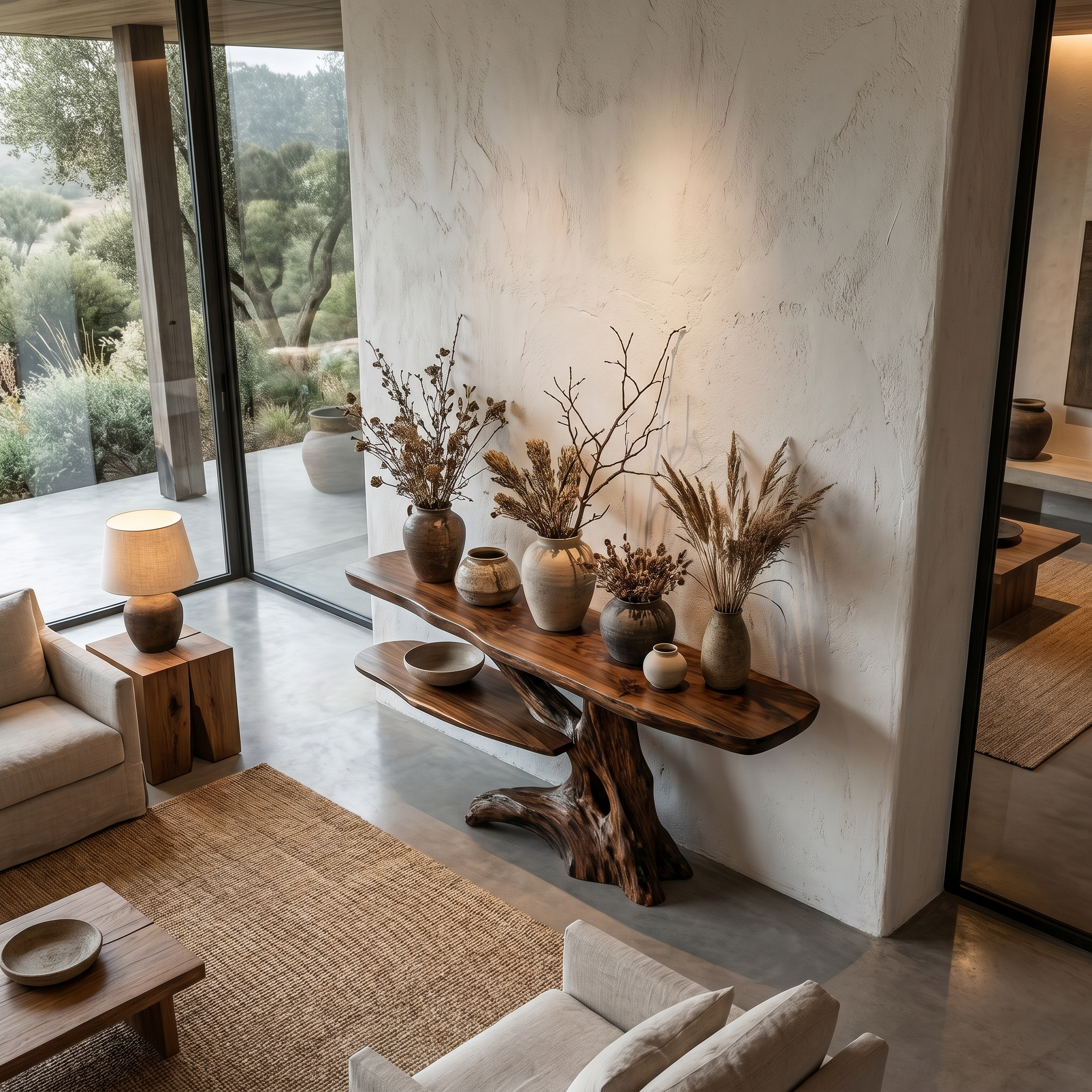 Contemporary Console Table With Sculptural Solid Wood Root Design For Entryway