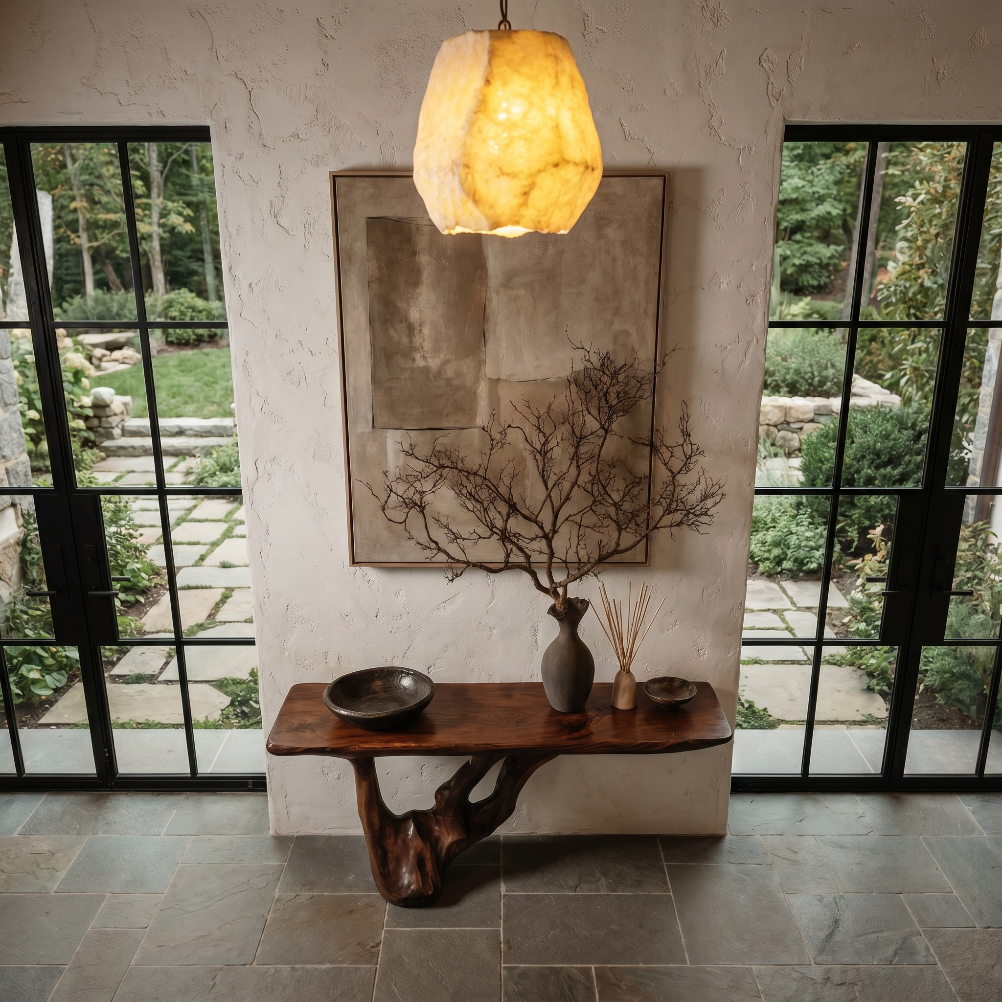 Rustic Console Table With Handcrafted Tree Root Base For Entryway And Living Room