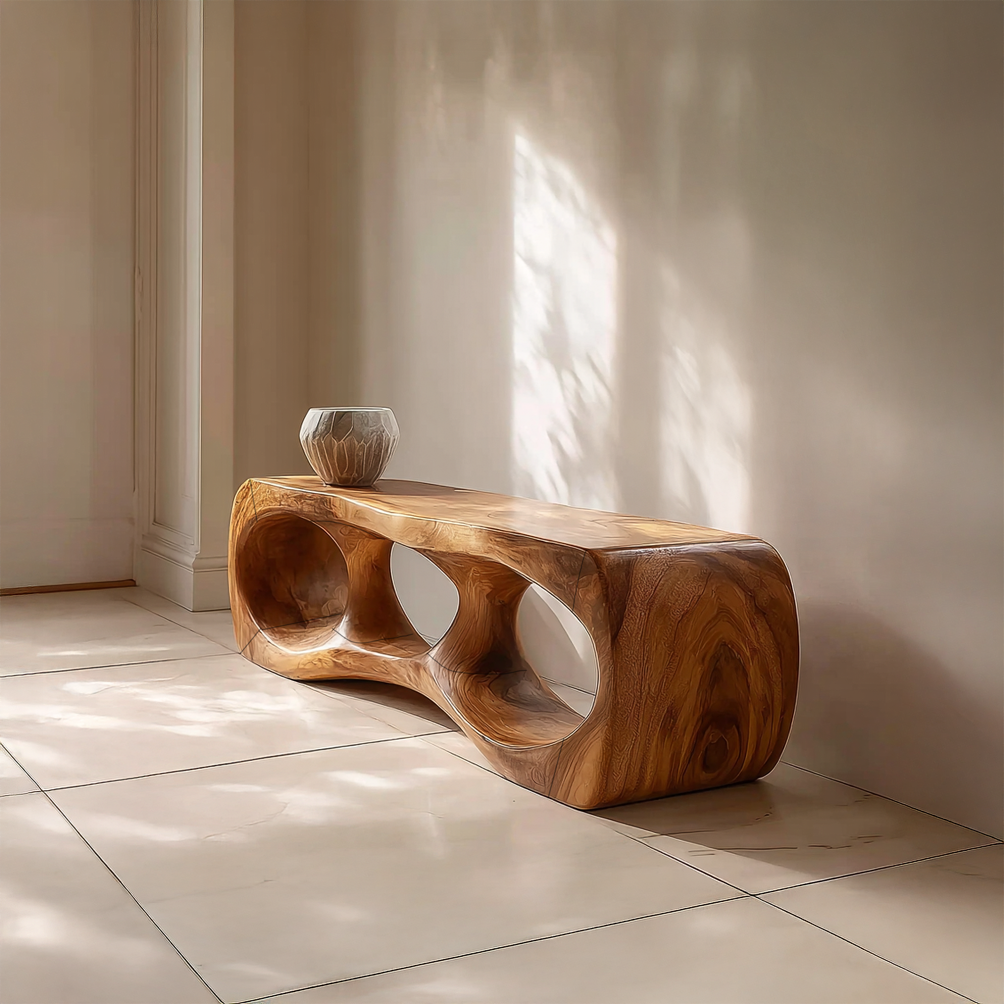 Rustic Sculptural Silhouette Bench For Living Room And Hallway