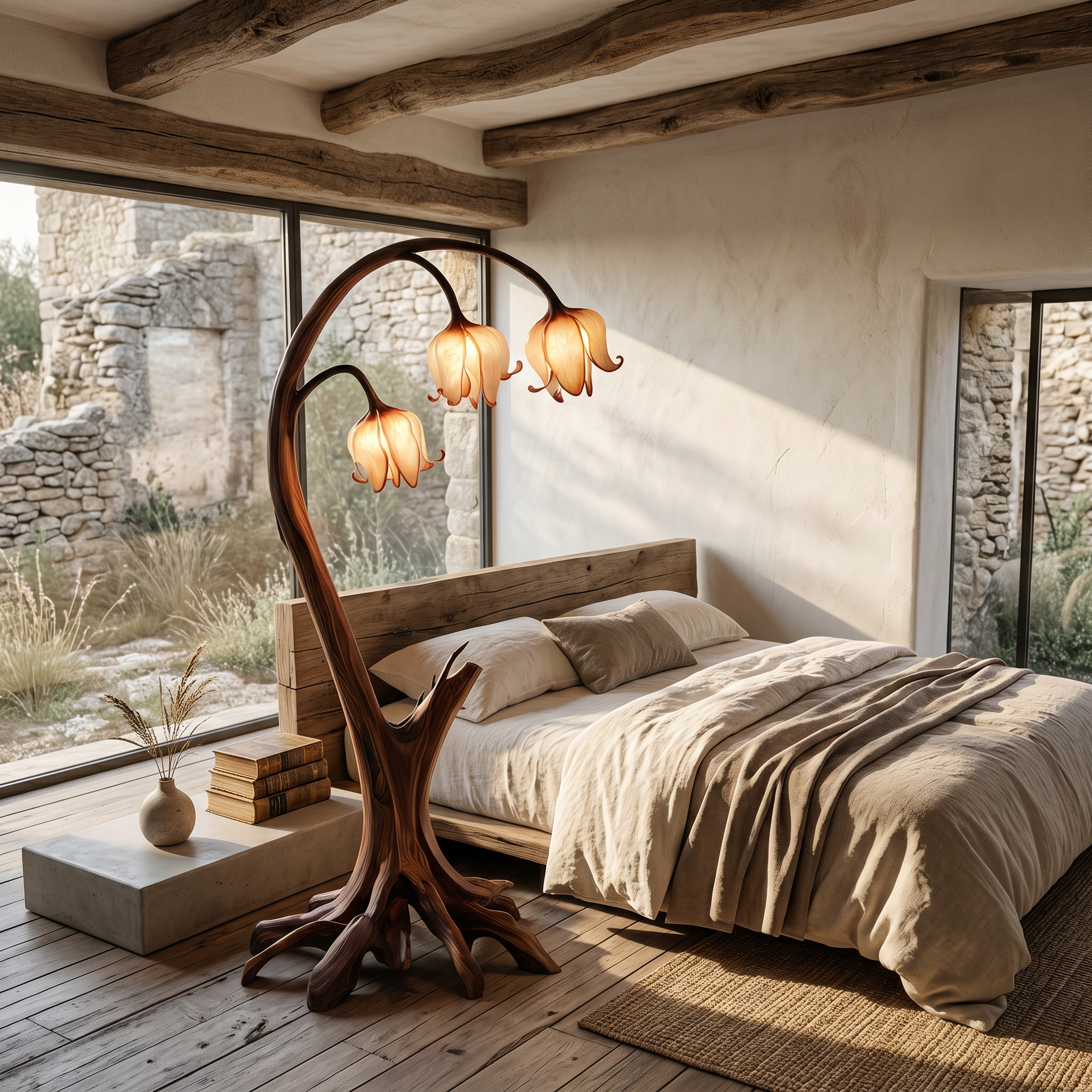 Rustic Floor Lamp With Blooming Bell Flower Design For Bedroom And Living Room