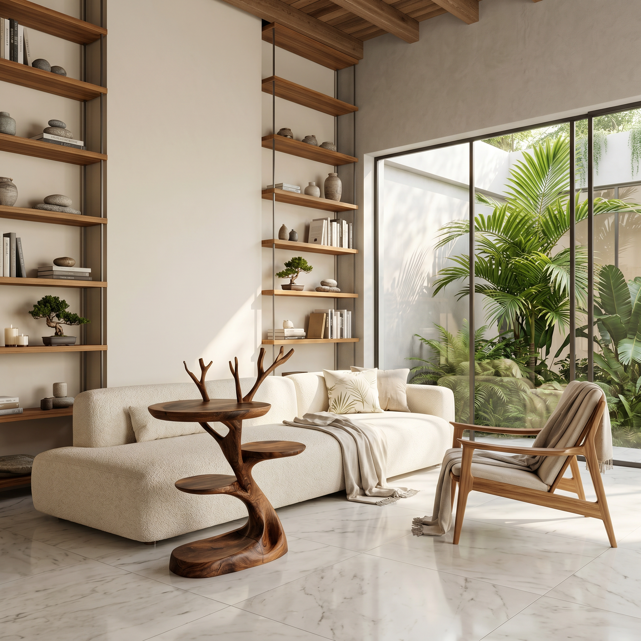 Rustic End Table With Tree Root Design For Bedroom And Living Room