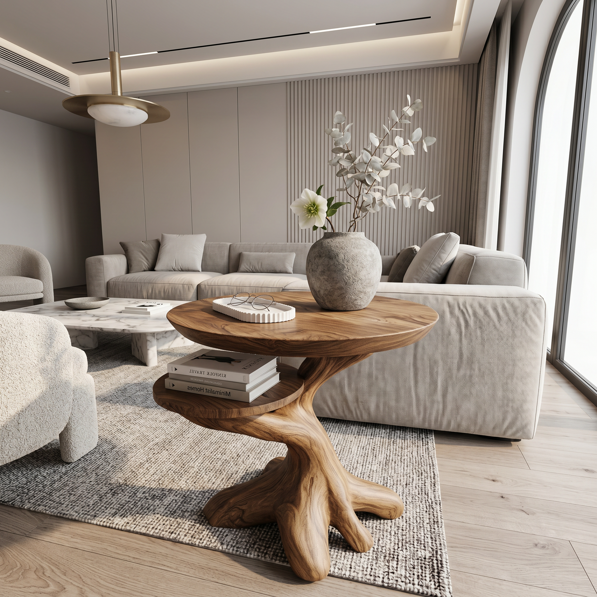 Modern Side Table With Organic Tree Root Silhouette For Living Room And Bedroom