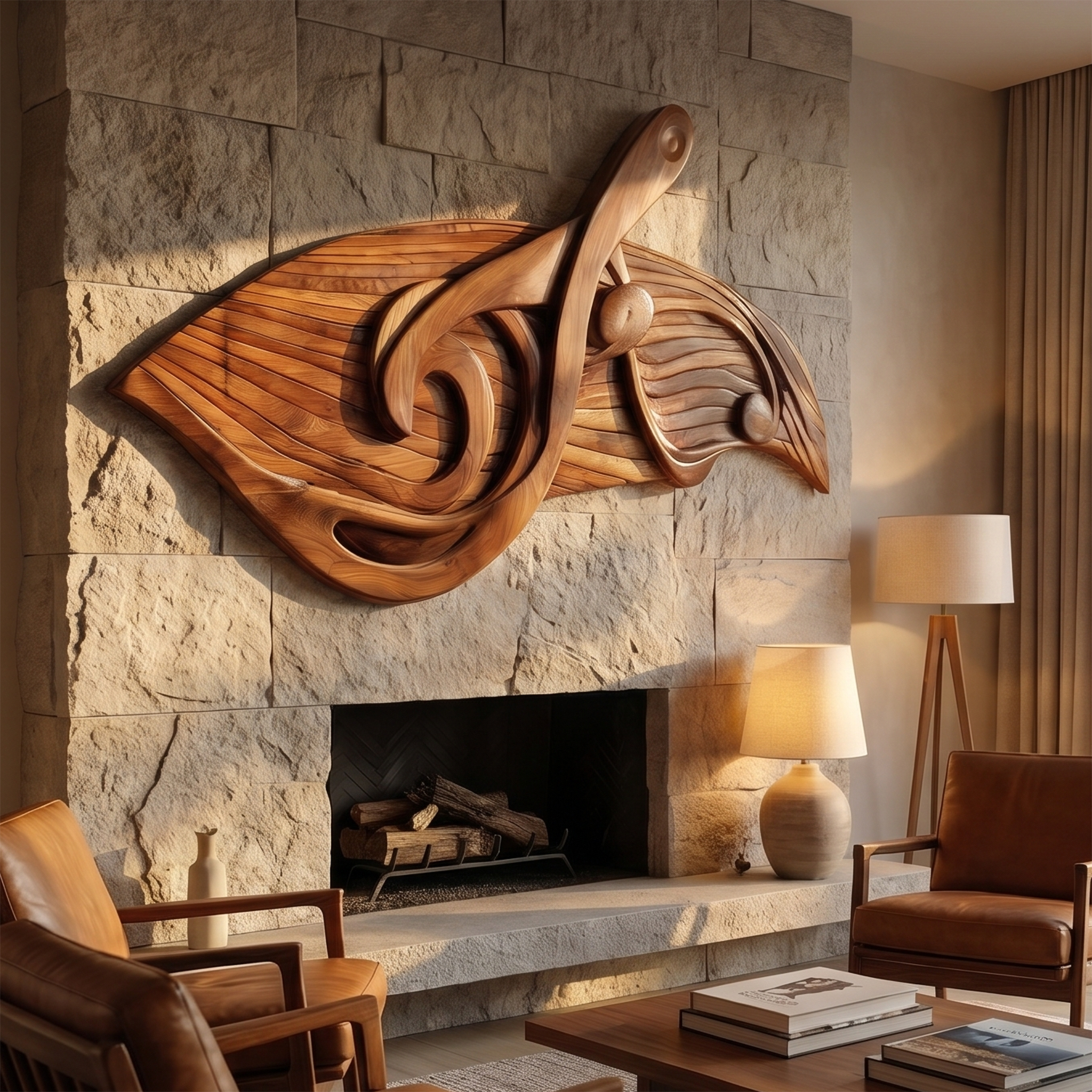 Organic Music Note Wall Art With Guitar Motif For Living Room