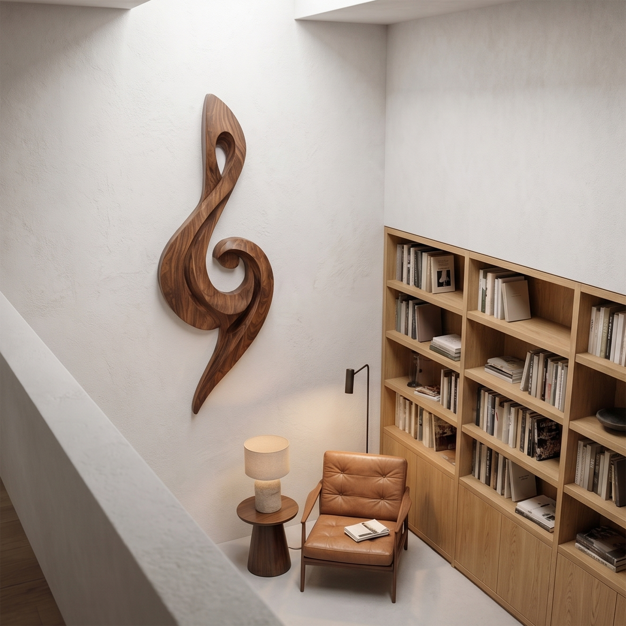 Sculptural Treble Clef Wooden Wall Decor For Living Room
