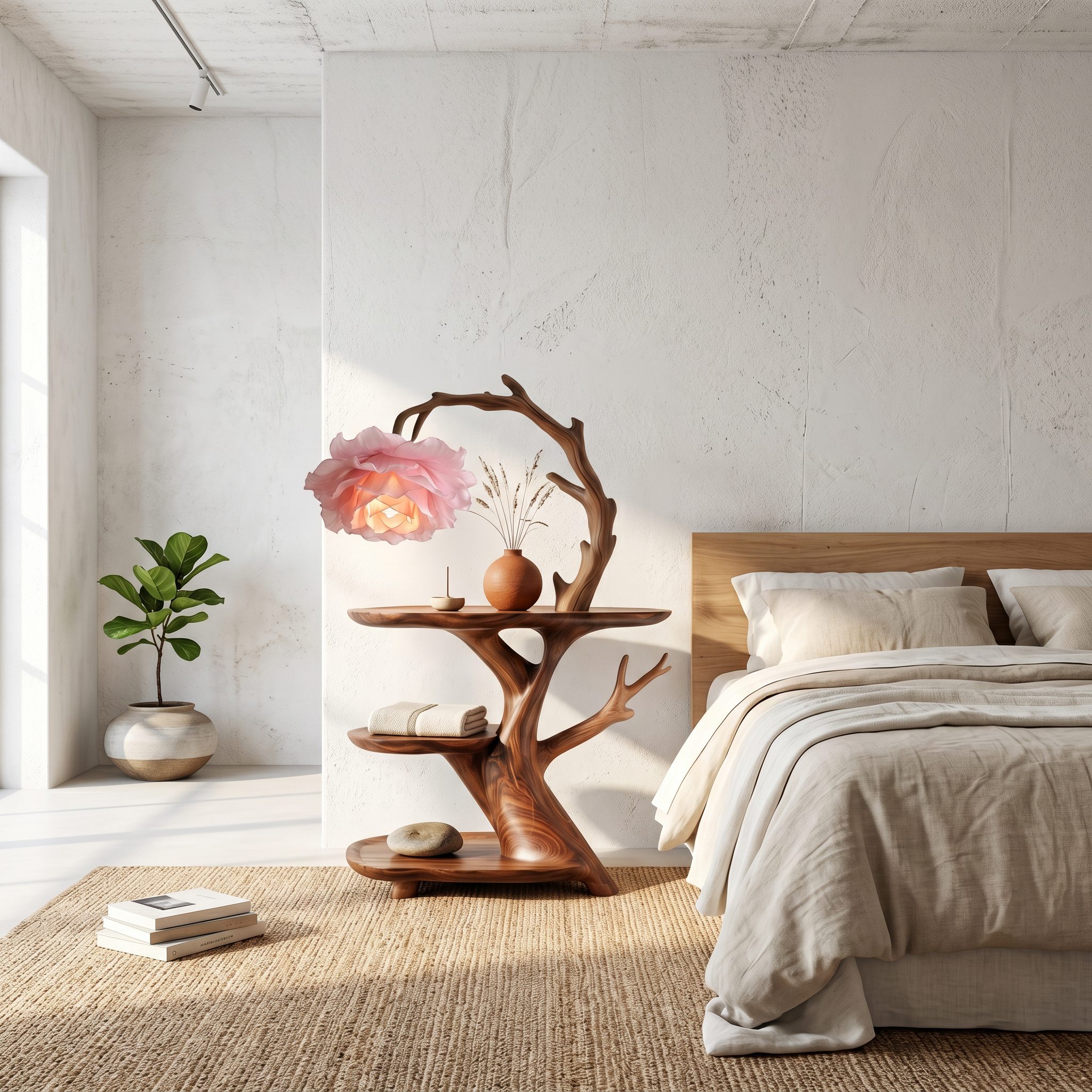 Contemporary Side Table With Floral Accent Lamp For Bedroom And Lounge
