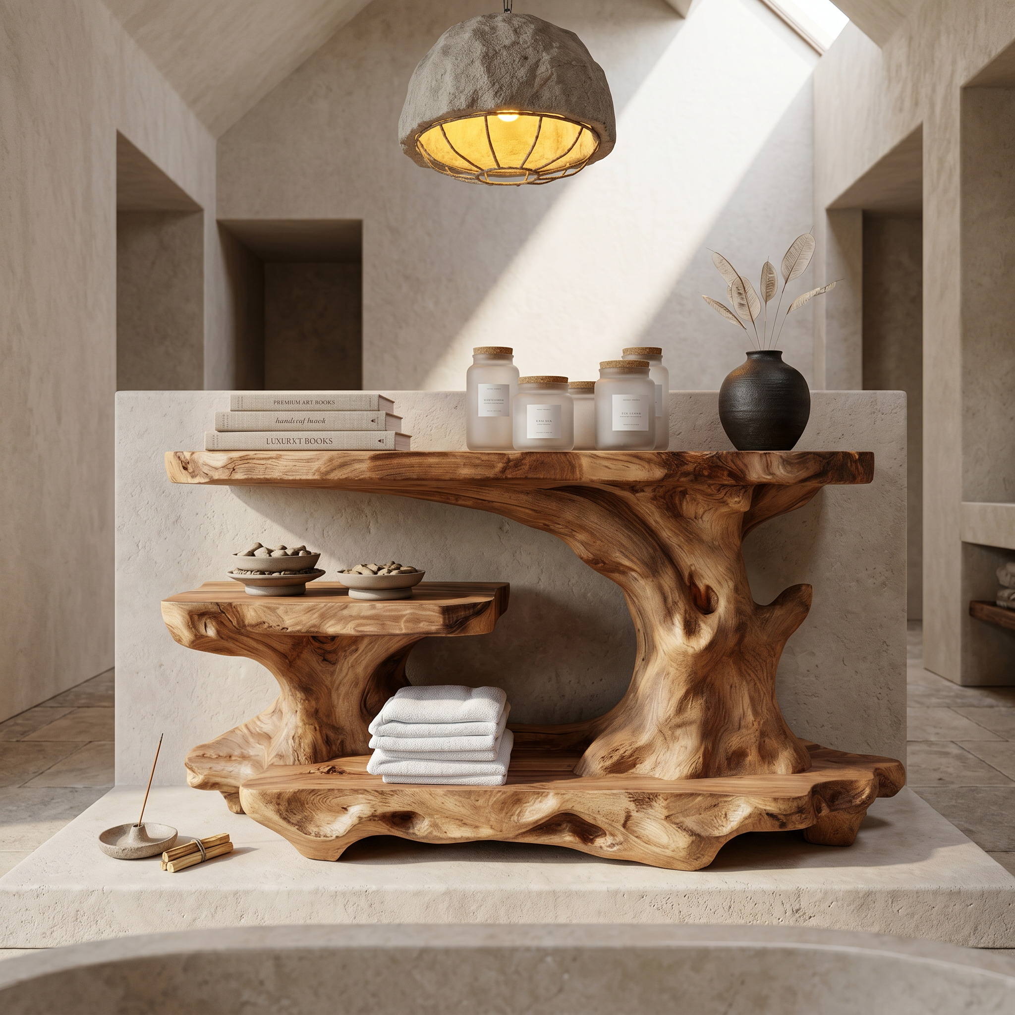 Artistic Tree Shelf With Multi Level Bathroom Storage