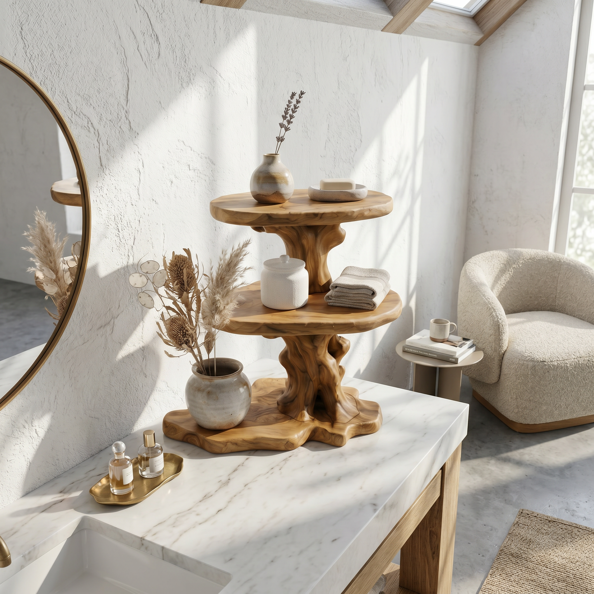 Farmhouse Bathroom Shelf With Tiered Display Storage For Bathroom
