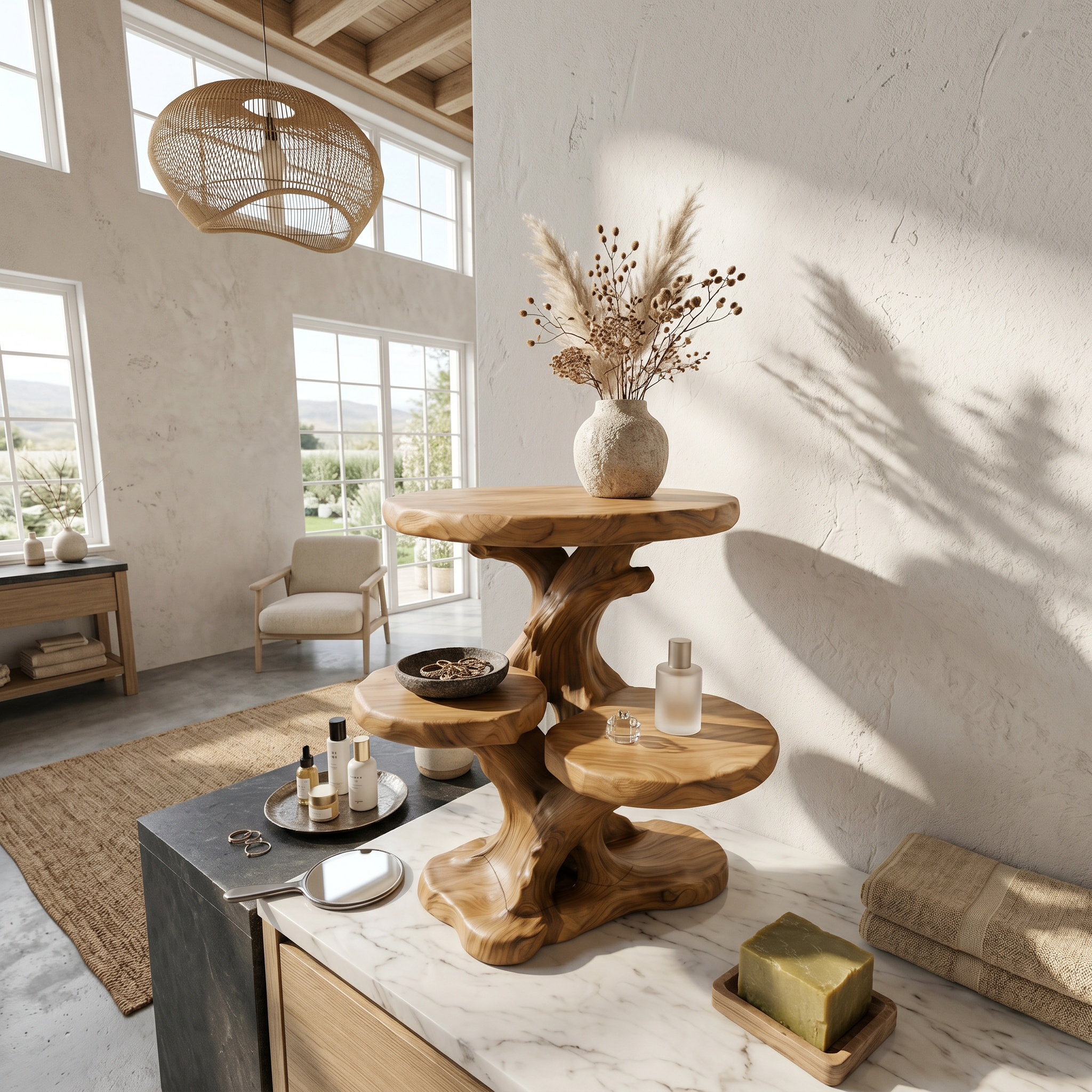 Contemporary Bathroom Counter Shelf With Architectural Design For Bathroom