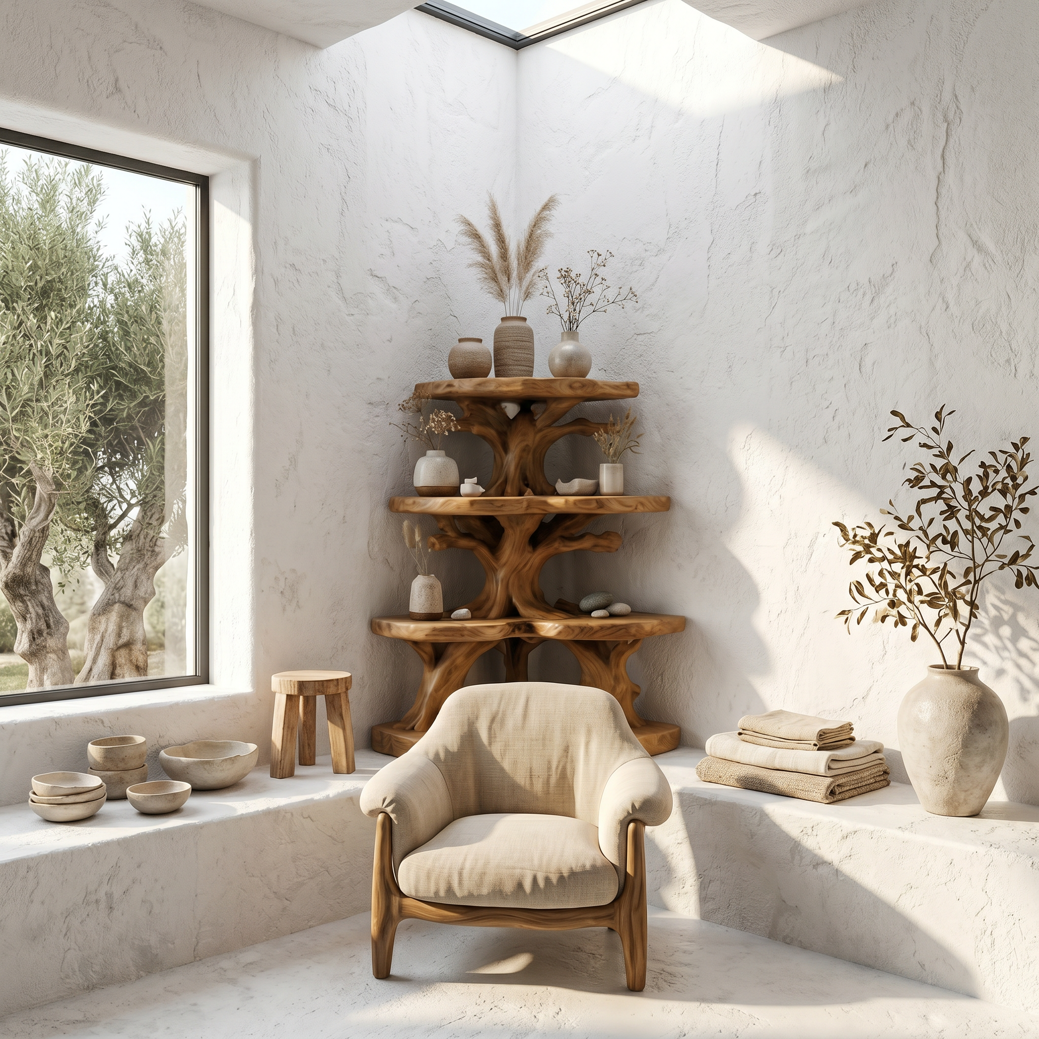 Nature Inspired Corner Bathroom Shelf With Decorative Storage For Bathroom