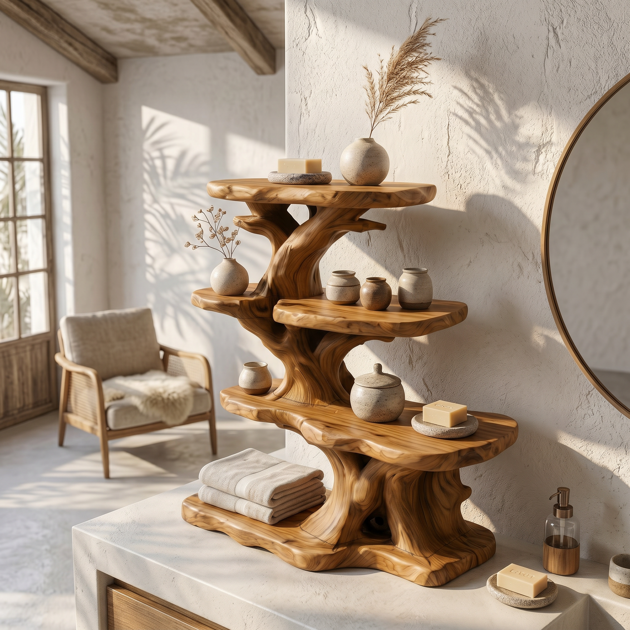 Rustic Bathroom Organizer With Tiered Display Shelves