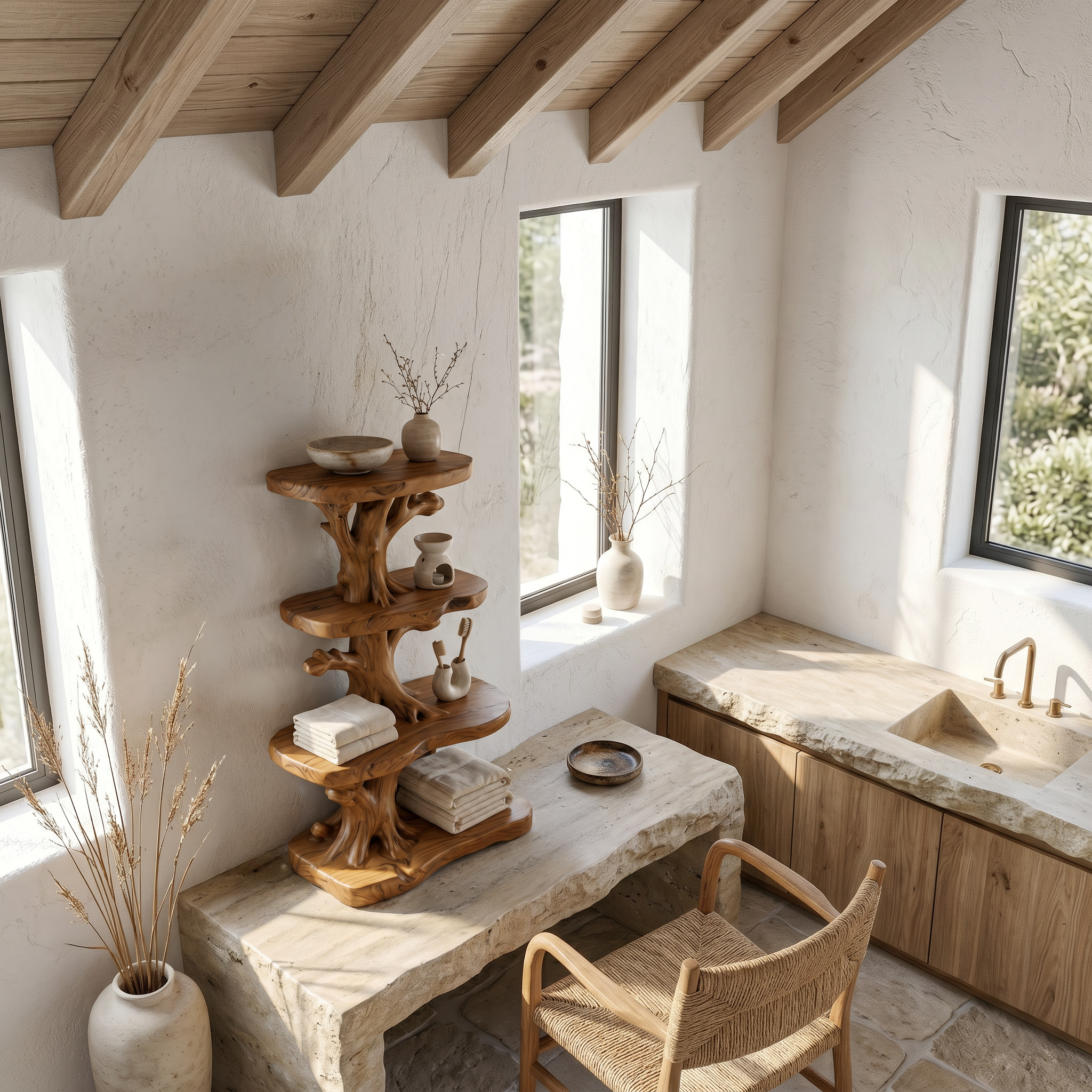 Organic Bathroom Shelf Corner With Floating Display Shelves And Vanity Storage