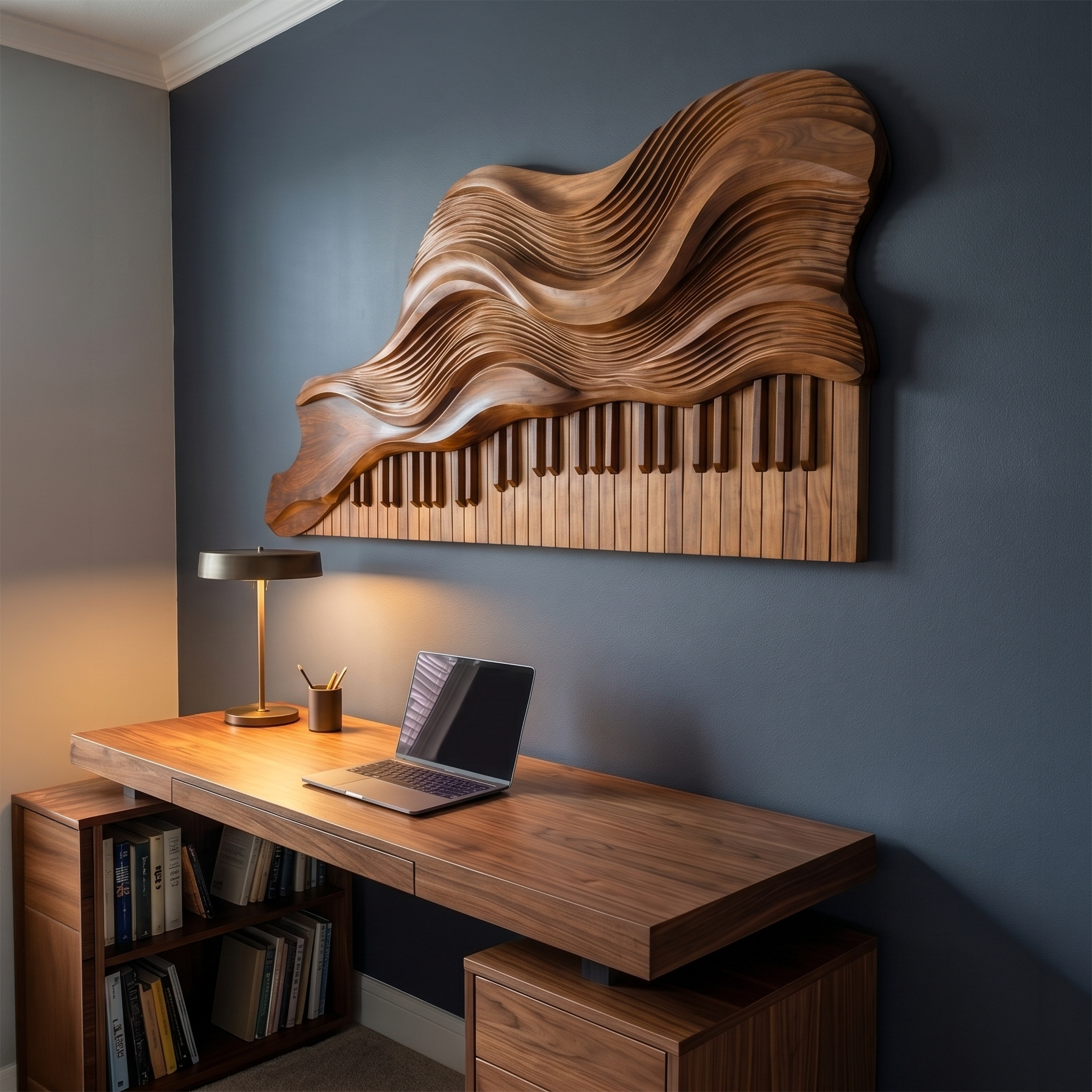 Abstract Piano Wave Wooden Wall Sculpture For Living Room