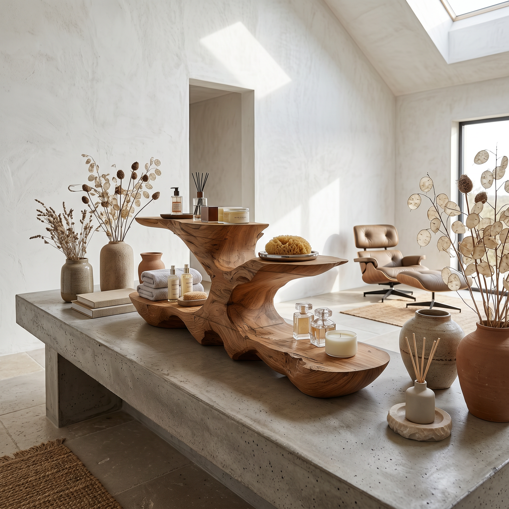 Organic Bathroom Counter Organizer With Sculptural Tiered Shelves