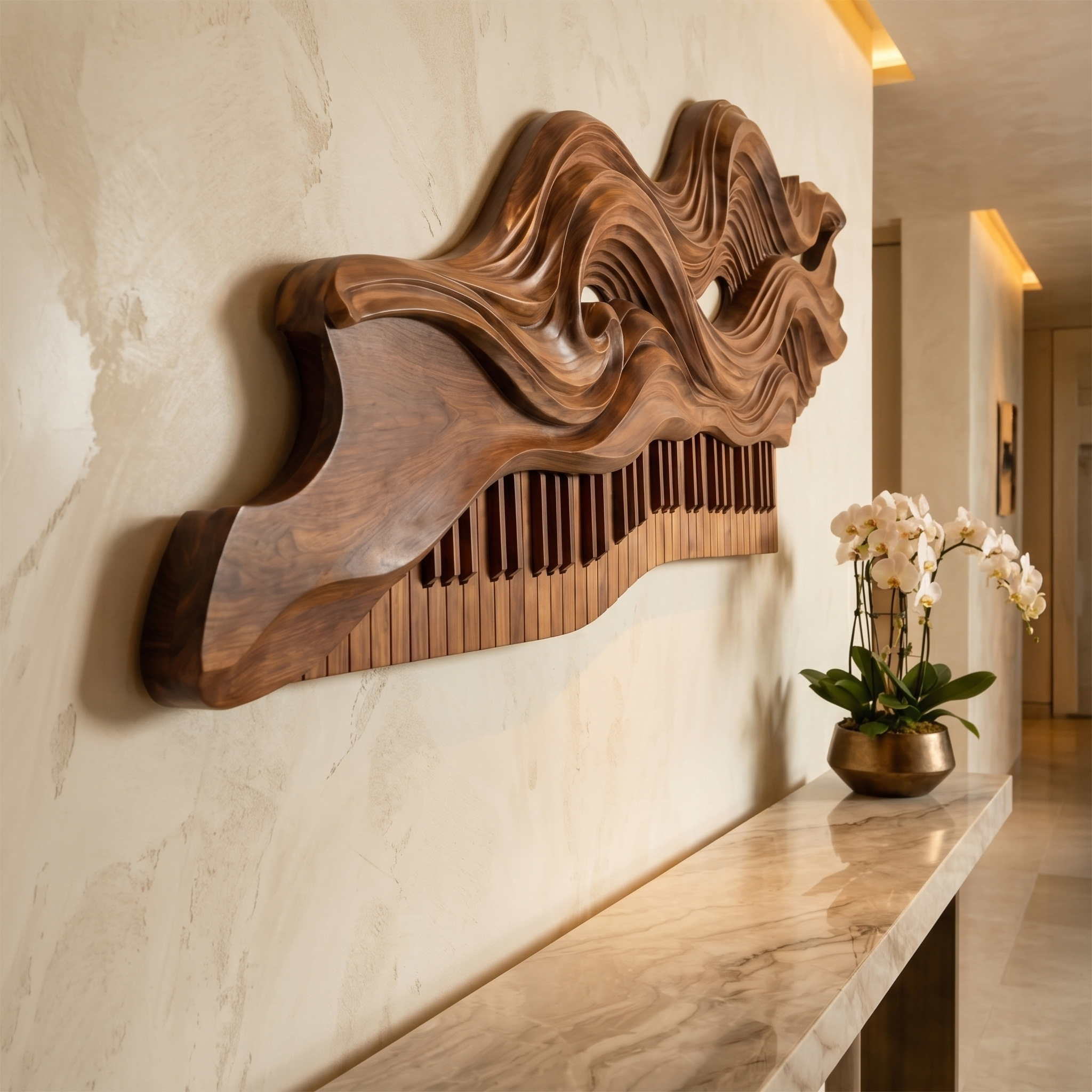 Organic Flowing Piano Melody Wooden Wall Art For Living Room