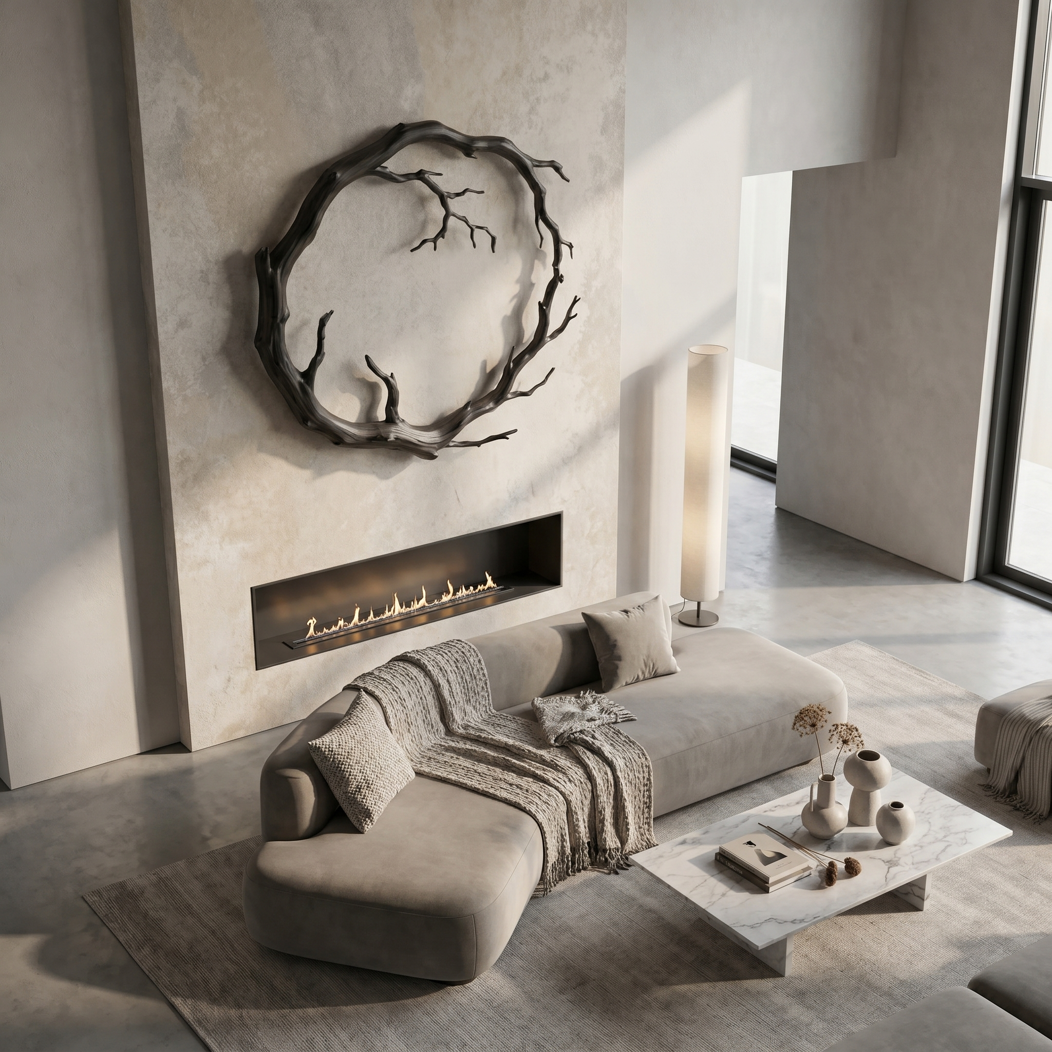 Organic Modern Wall Decor Sculptural Tree Branch Circle For Living Room