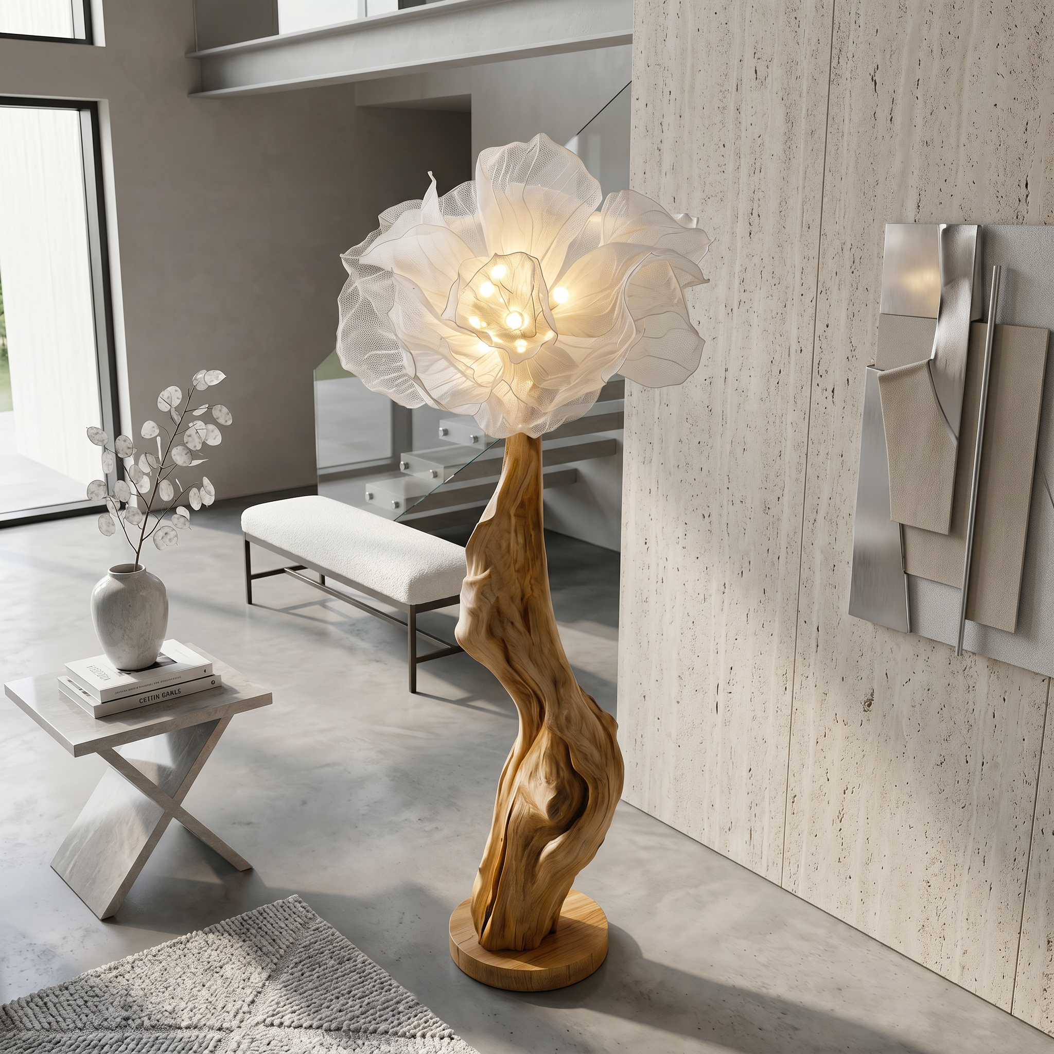 Nature Inspired Standing Lamp Artistic Flower Display For Living Room