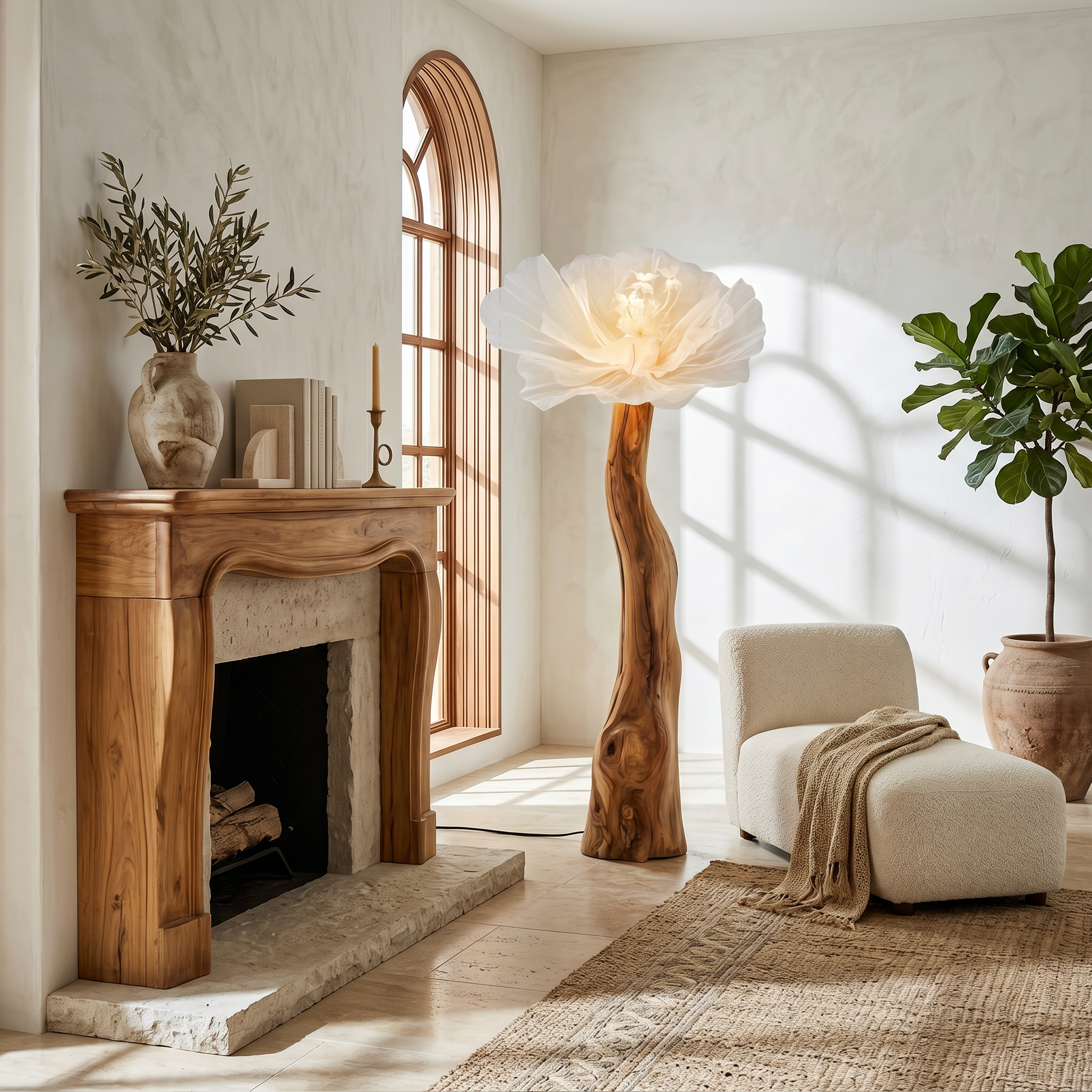 Sculptural Standing Lamp Organic Blossom Form For Living Room