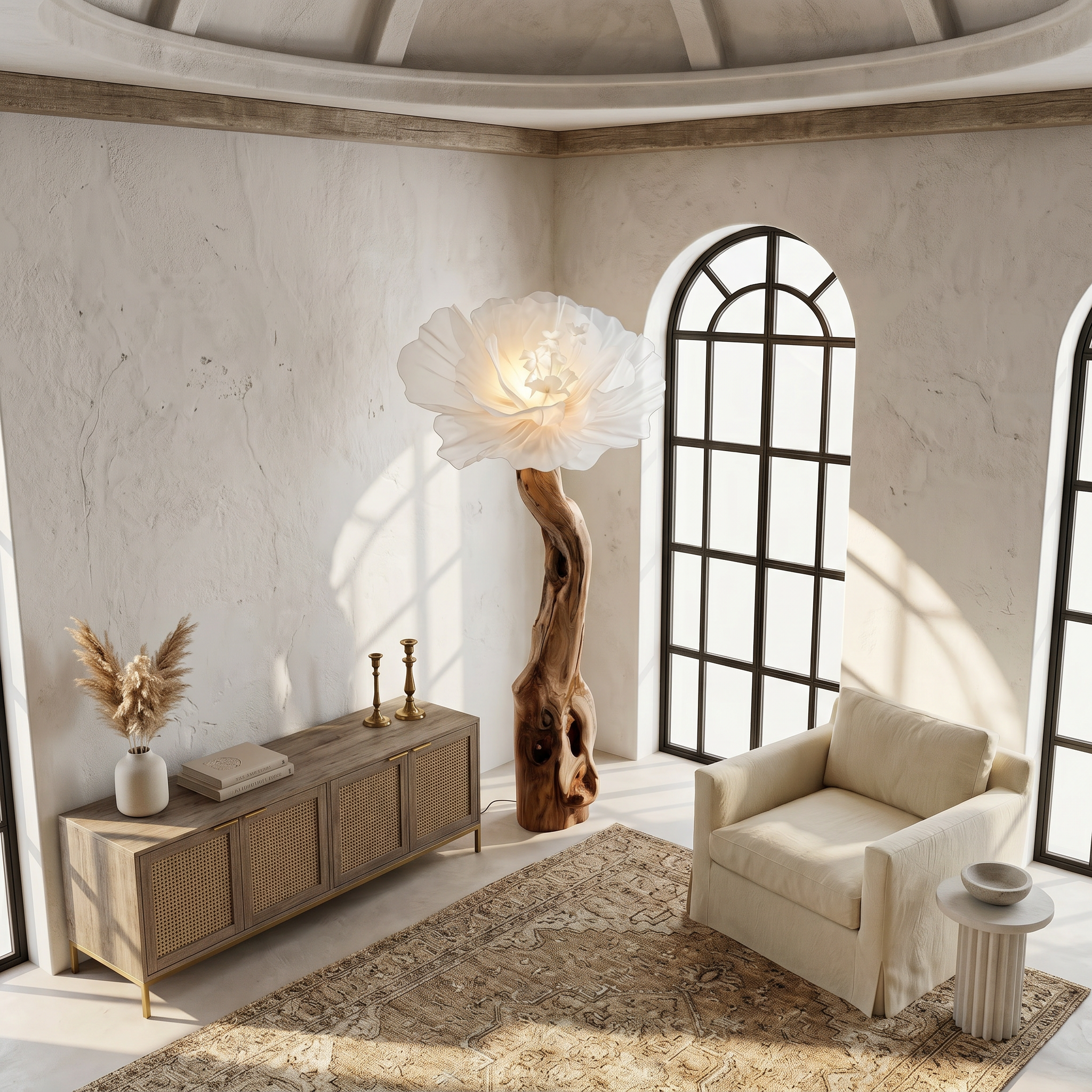 Organic Modern Floor Lamp Handcrafted Flower Sculpture For Living Room