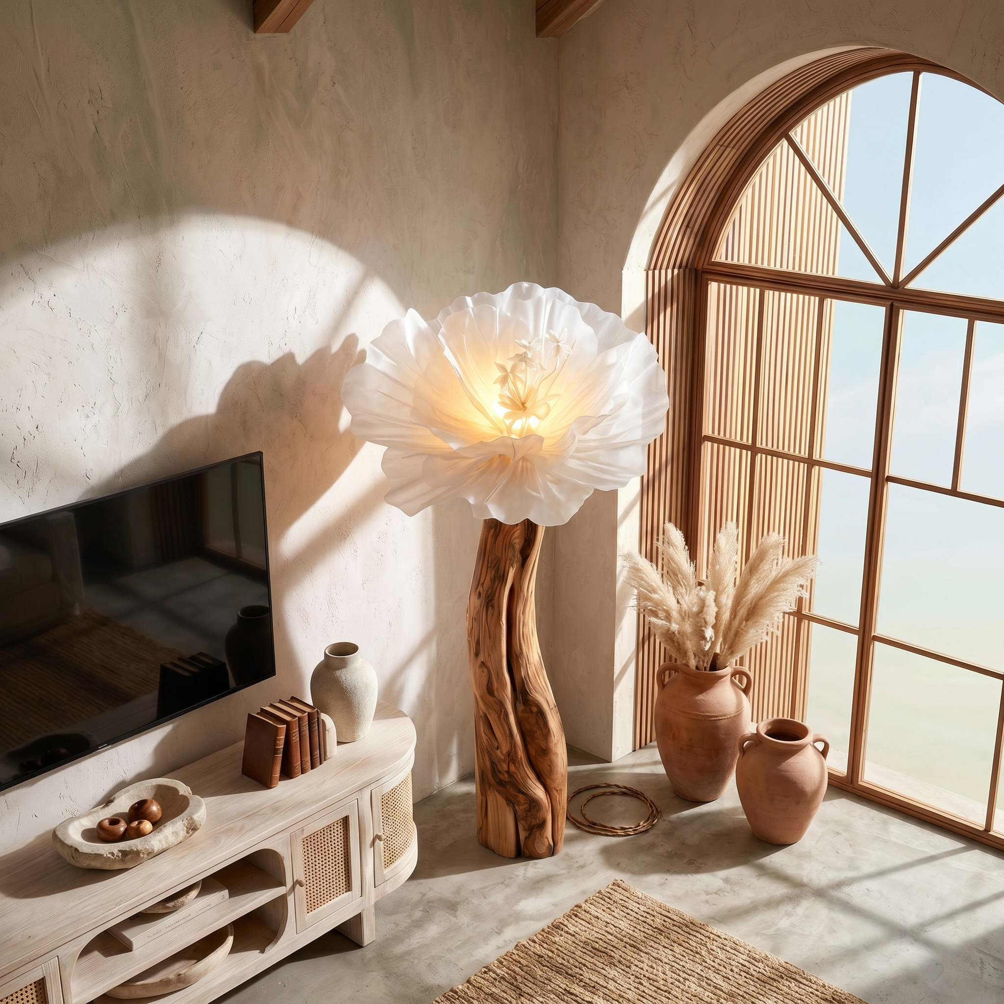 Statement Floor Lamp Nature Inspired Flower Sculpture For Living Room