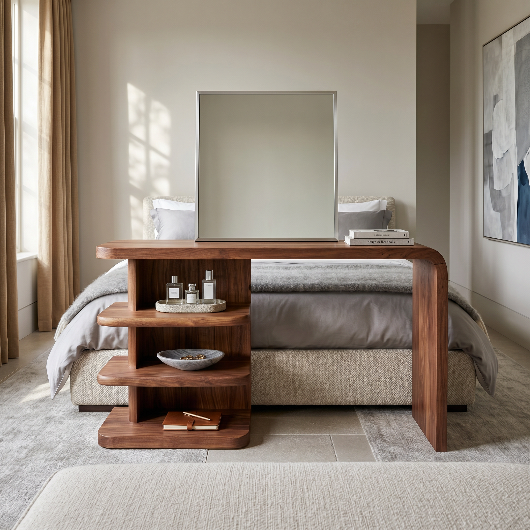 Modern Dressing Table With Integrated Side Storage For Bedroom