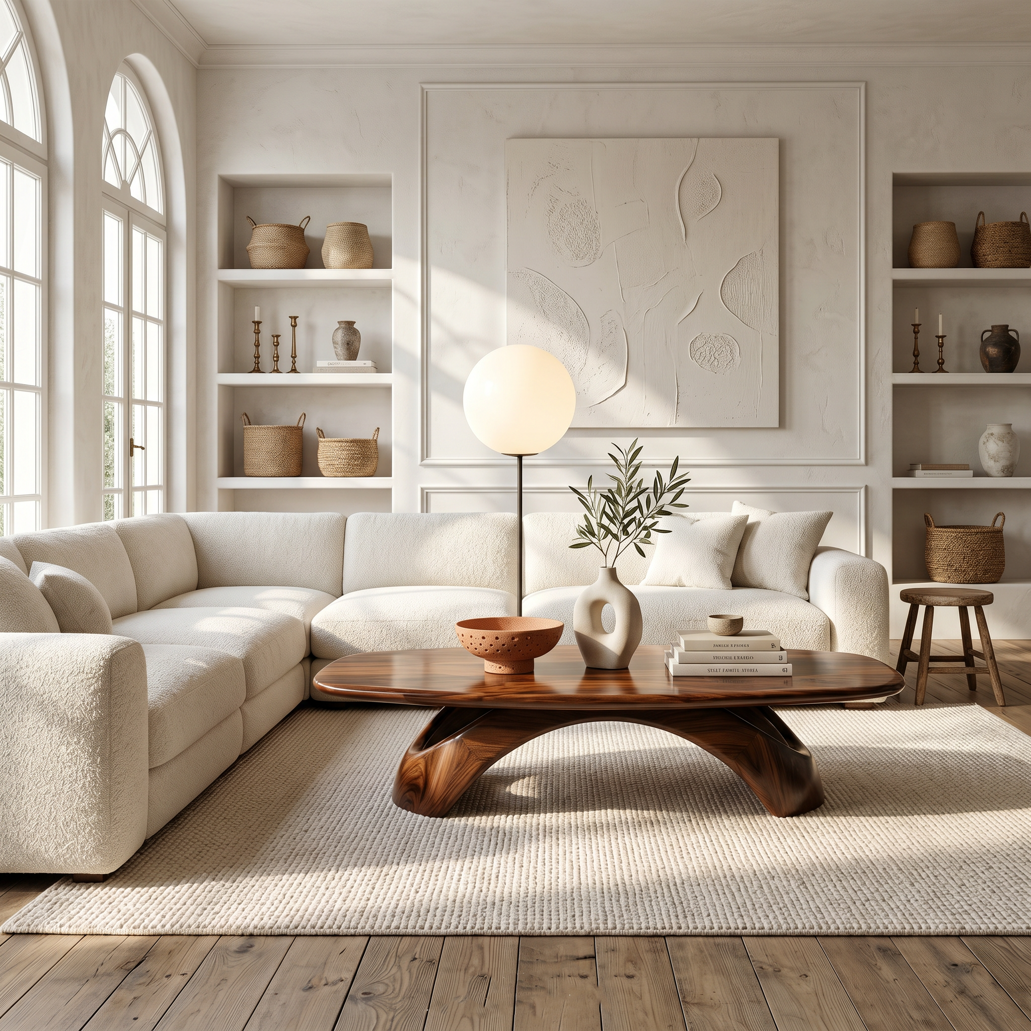 Rustic Coffee Table With Sculptural Wooden Base For Living Room