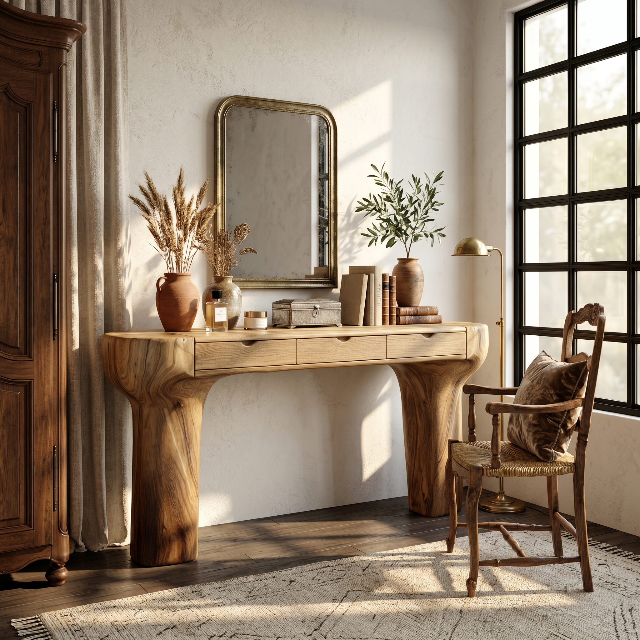 Rustic Dressing Table With Solid Wood Design For Bedroom