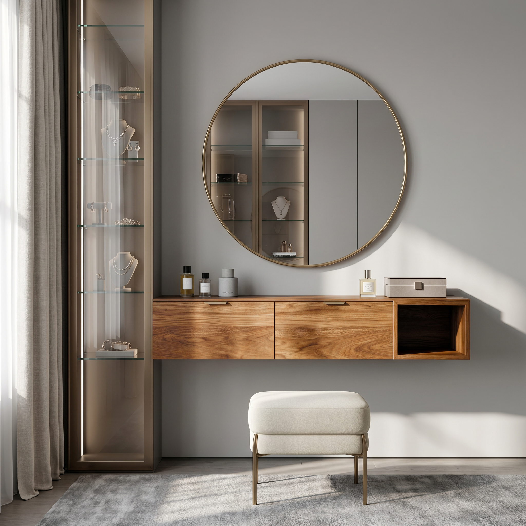 Modern Wall Mounted Dressing Table With Built In Storage For Bedroom
