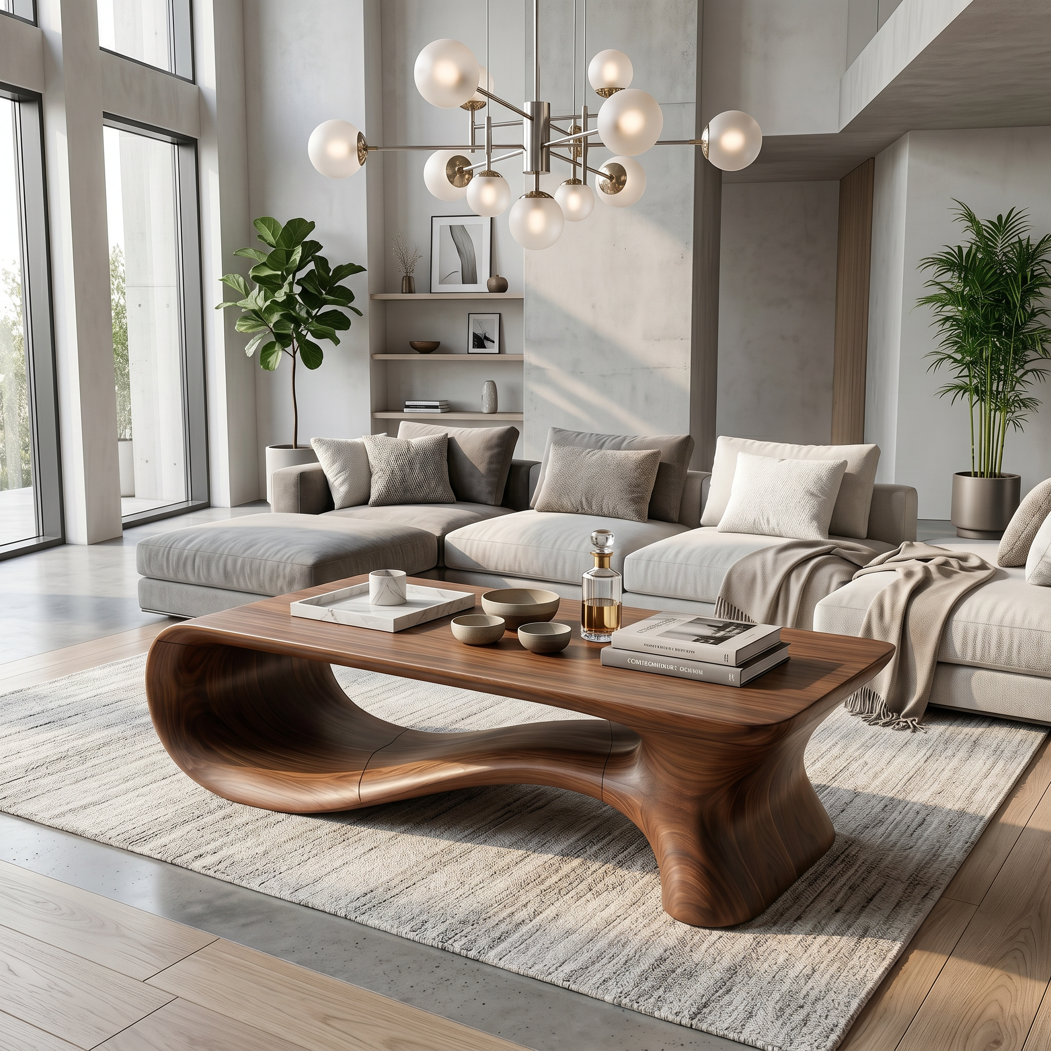 Modern Coffee Table With Flowing Organic Silhouette For Living Room