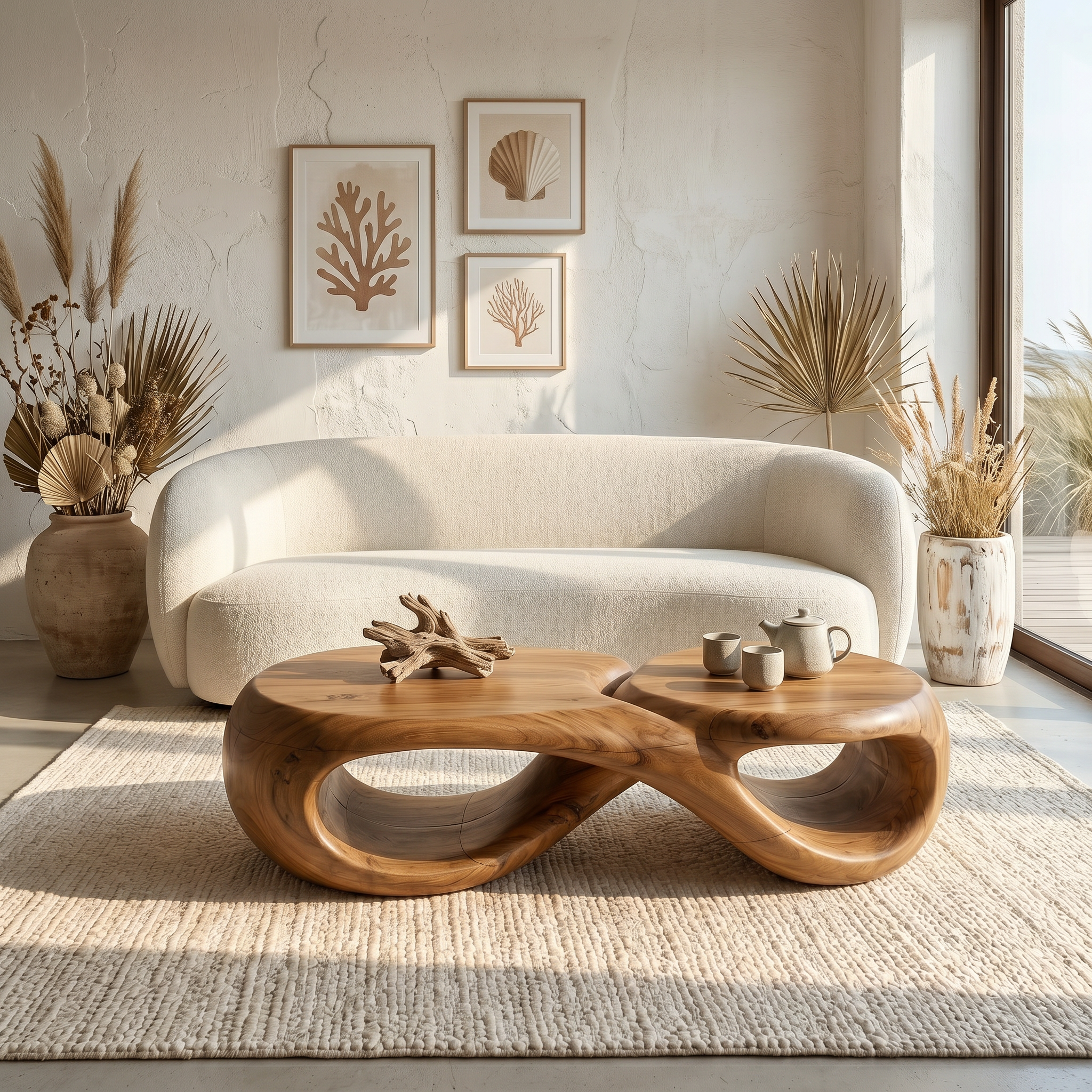 Handcrafted Coffee Table With Sculptural Curved Design For Living Room