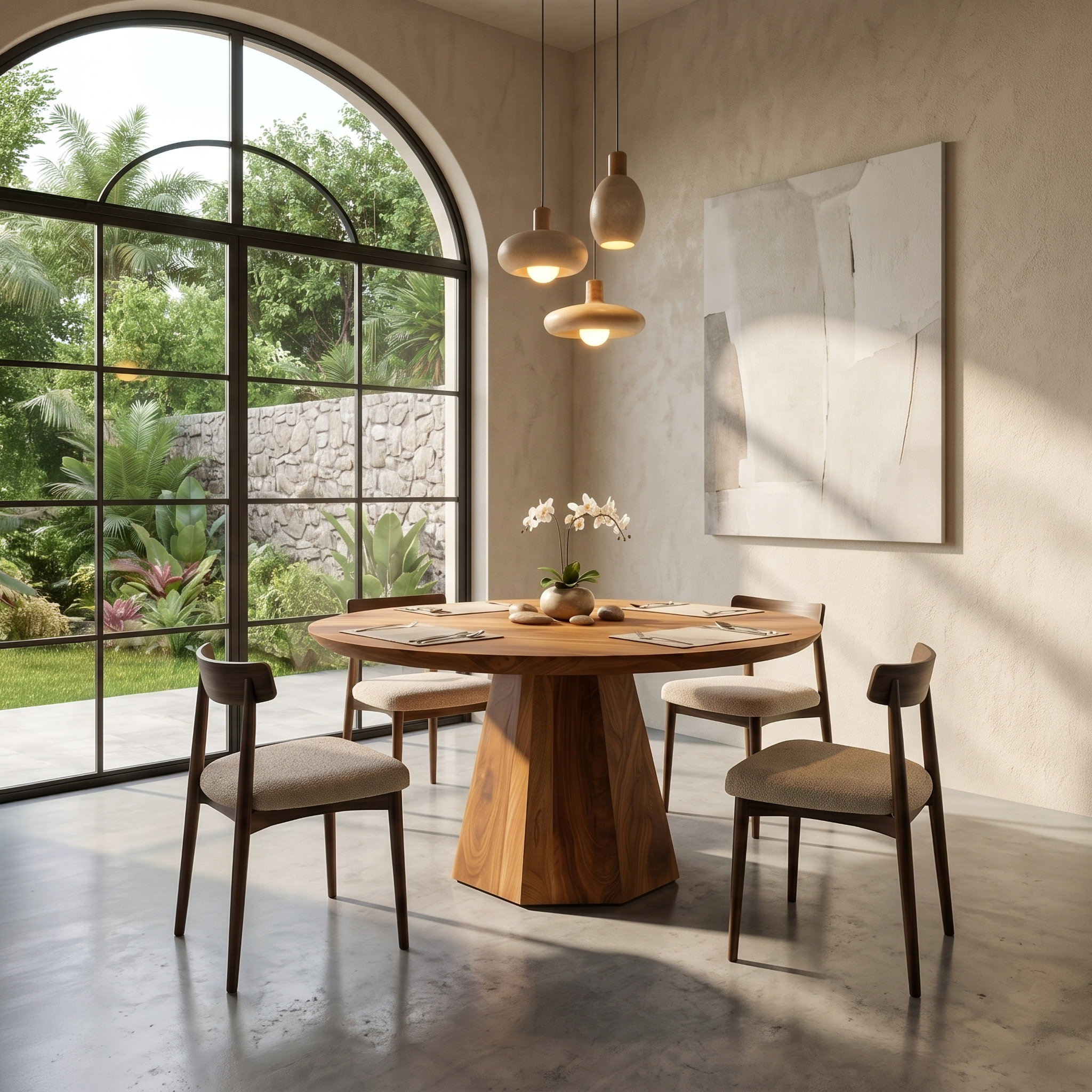 Mid Century Dining Table With Tapered Sculptural Pedestal For Dining Room