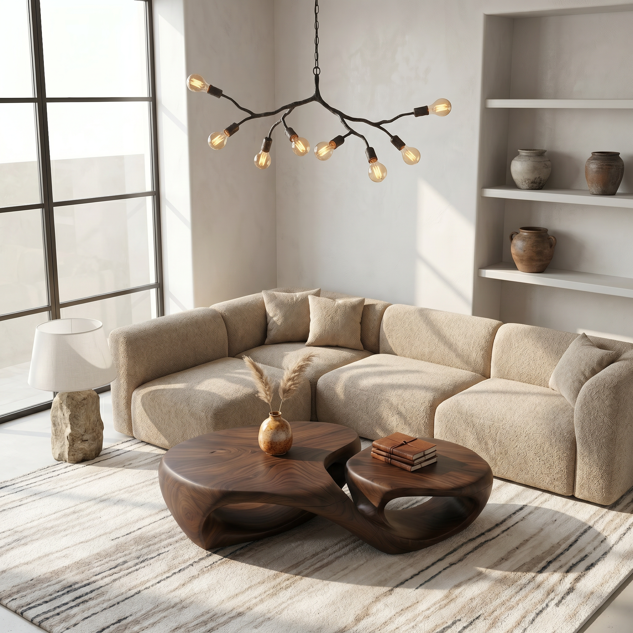 Organic Coffee Table With Sculptural Hollow Design For Living Room