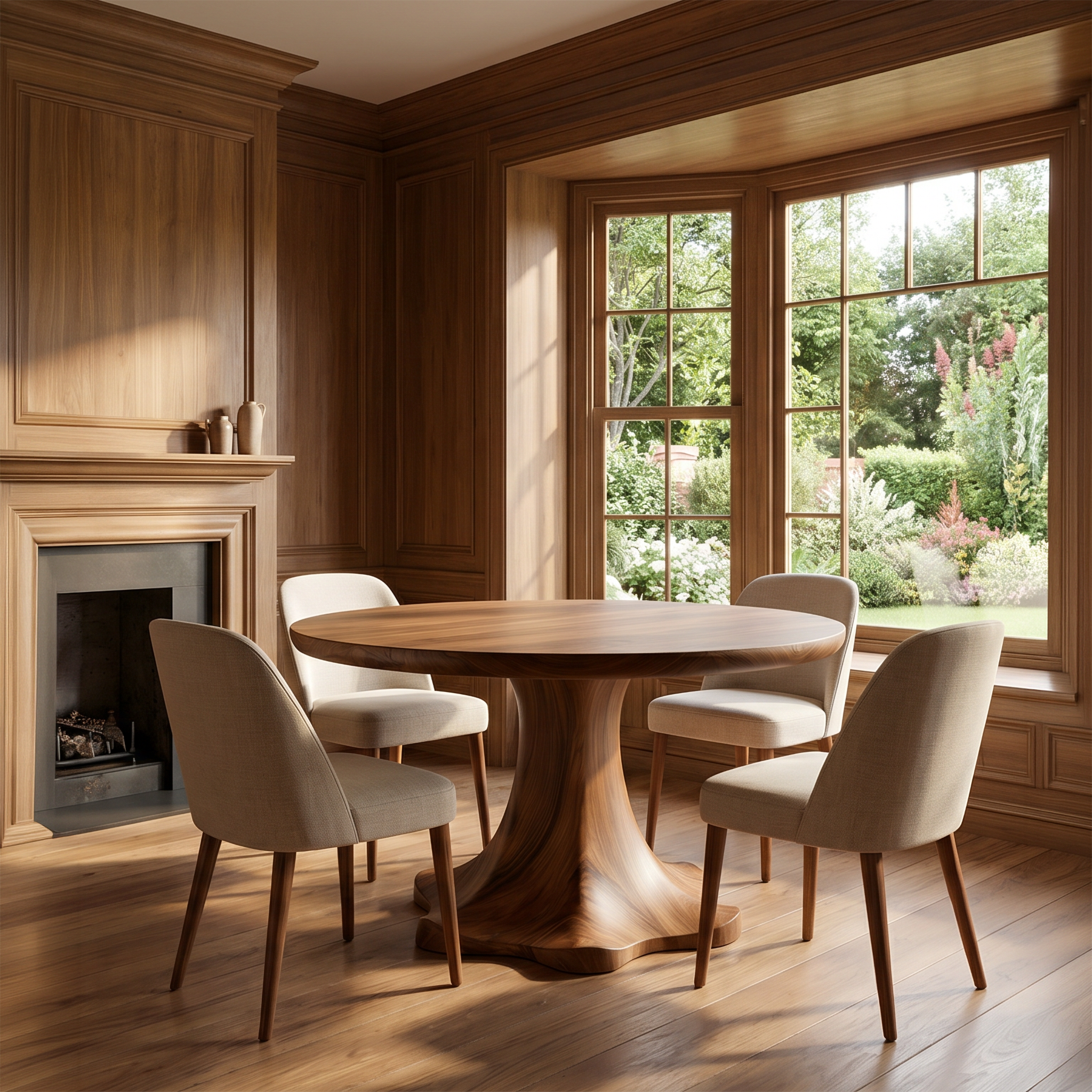 Farmhouse Dining Table With Sculptural Wooden Base Farmhouse Round Dining Table With Sculptural Wooden Base For Dining Room