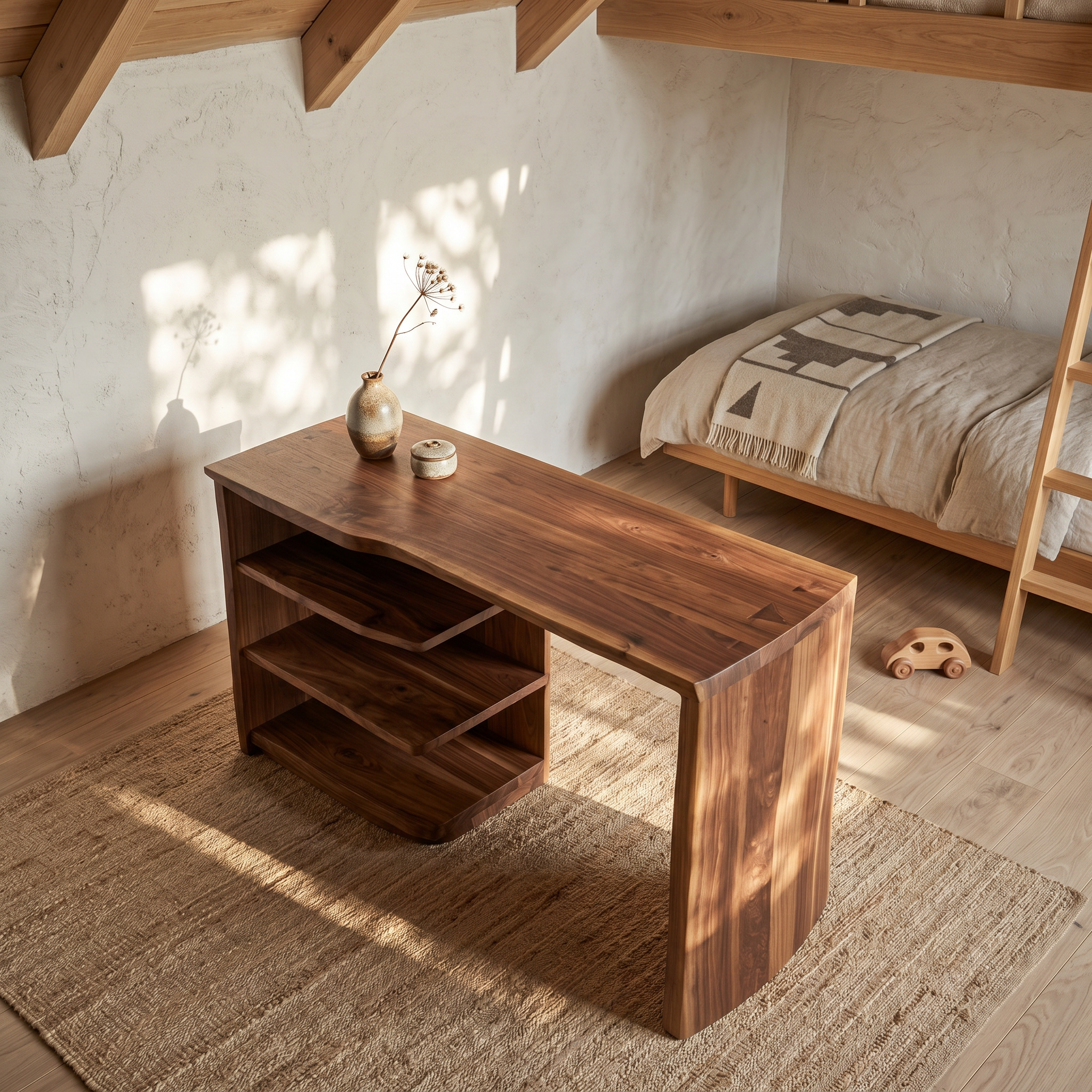 Scandinavian Desk With Built In Storage Shelves For Home Office And Workspace