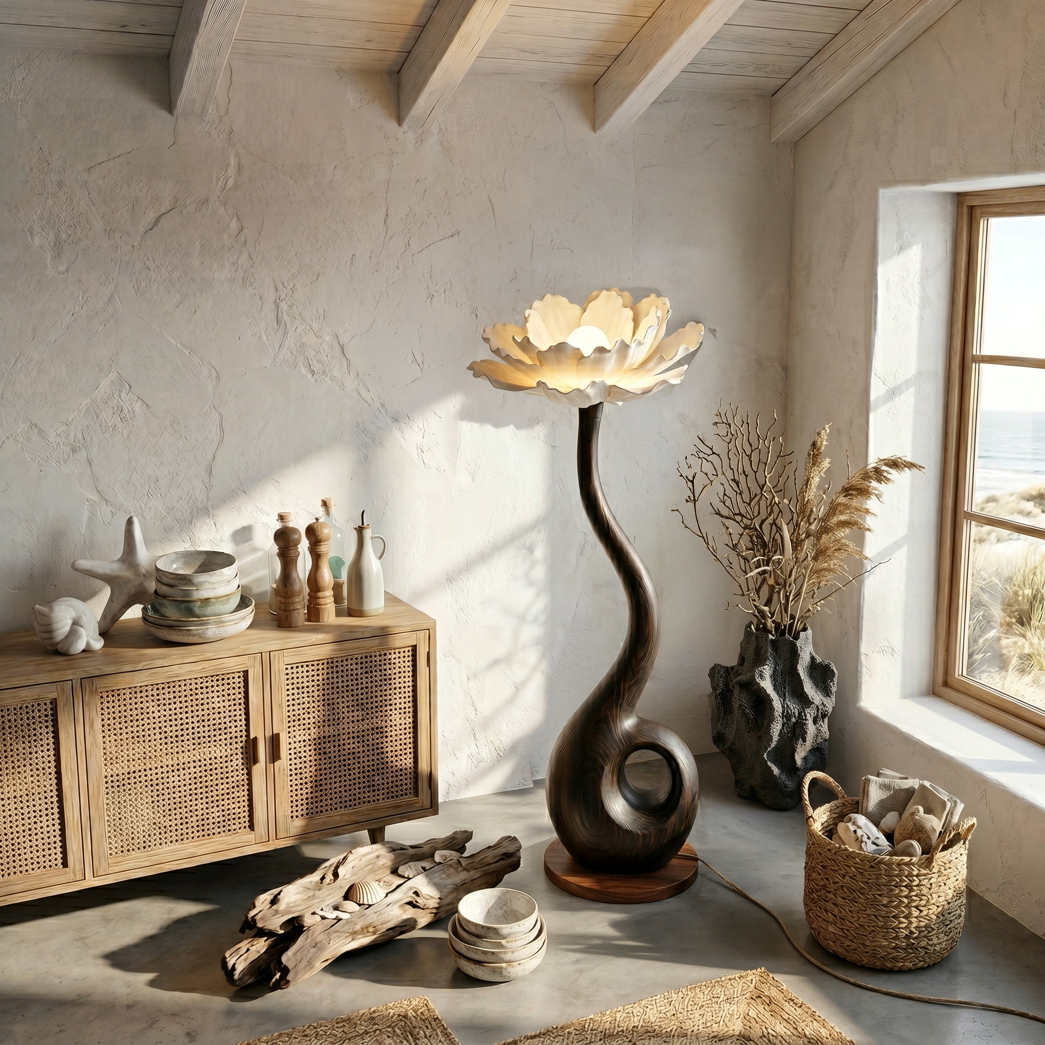 Artistic Floor Lamp With Nature Inspired Flower Design For Living Room