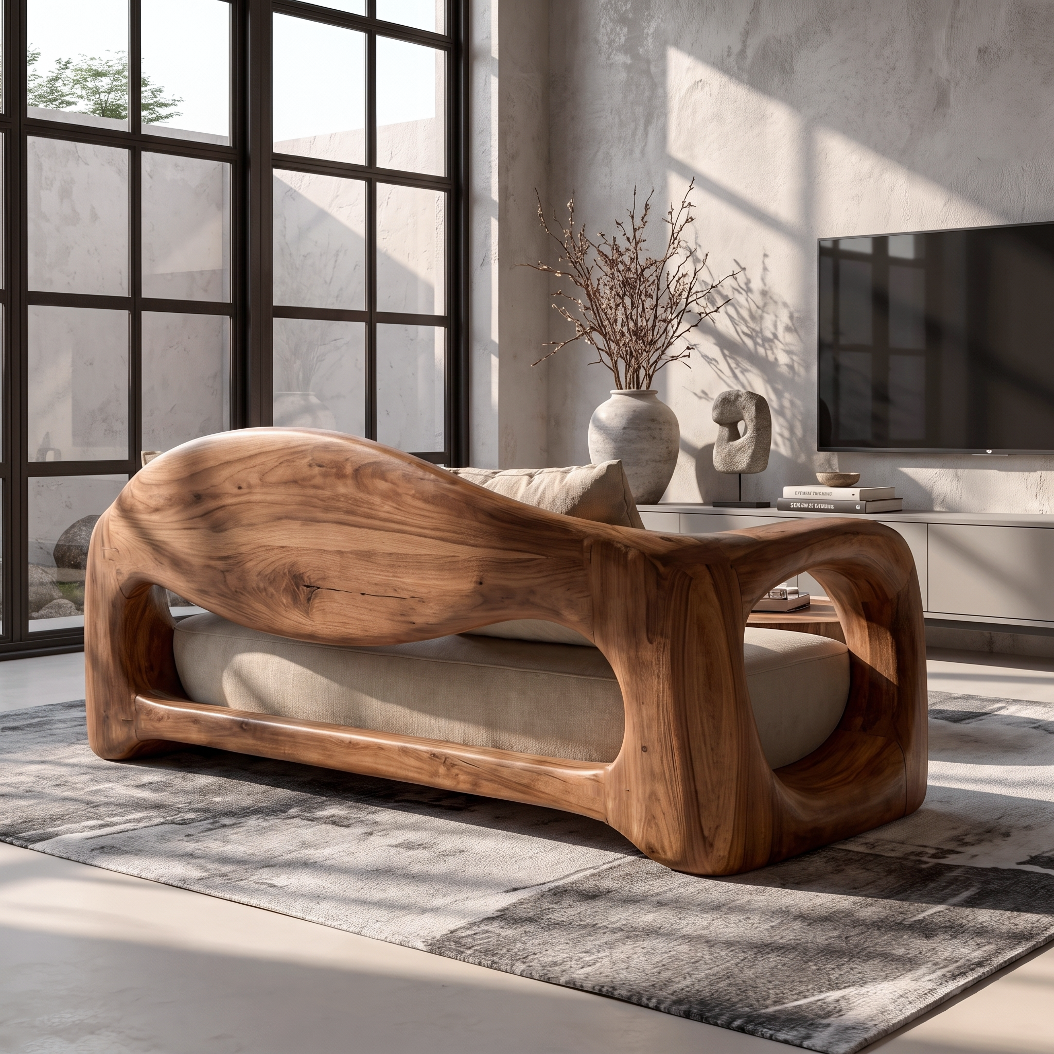 Rustic Sofa Frame With Organic Loop Wood Design For Living Room