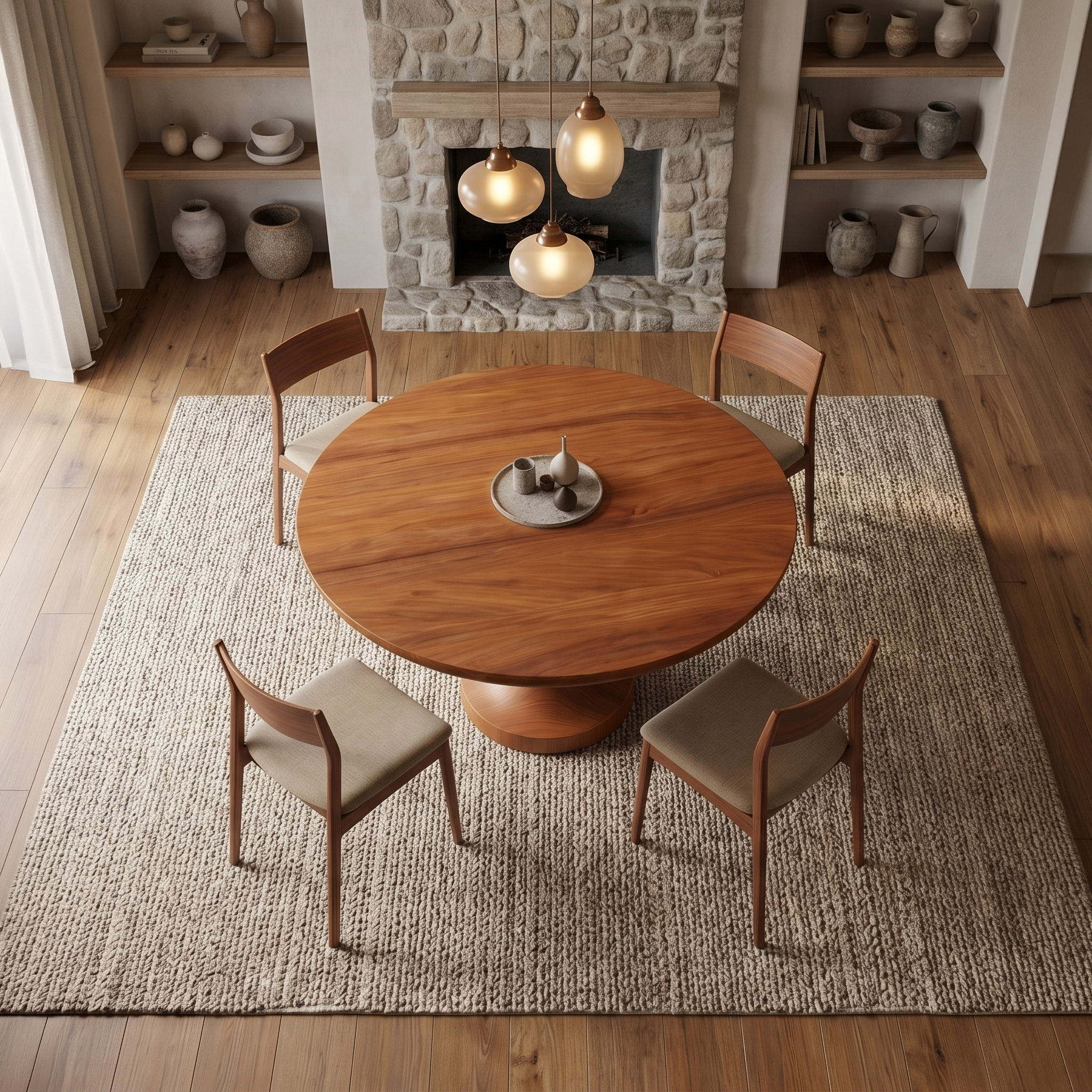 Modern Pedestal Dining Table With Sculptural Solid Wood Base For Dining Room